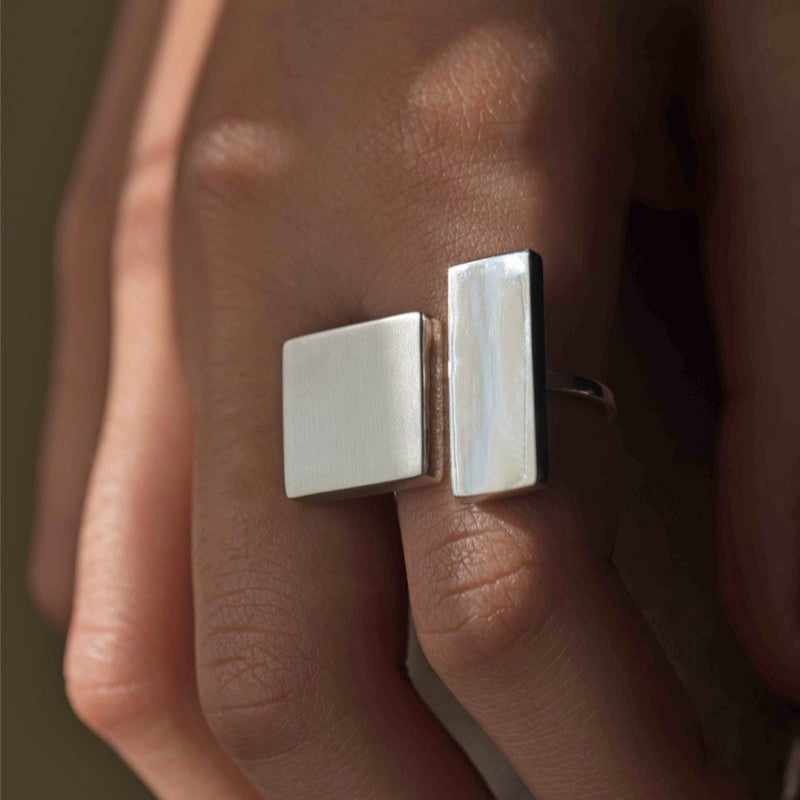 Geometric Sterling Silver Ring Large Size Adjustable Chunky Modern Unique Contemporary