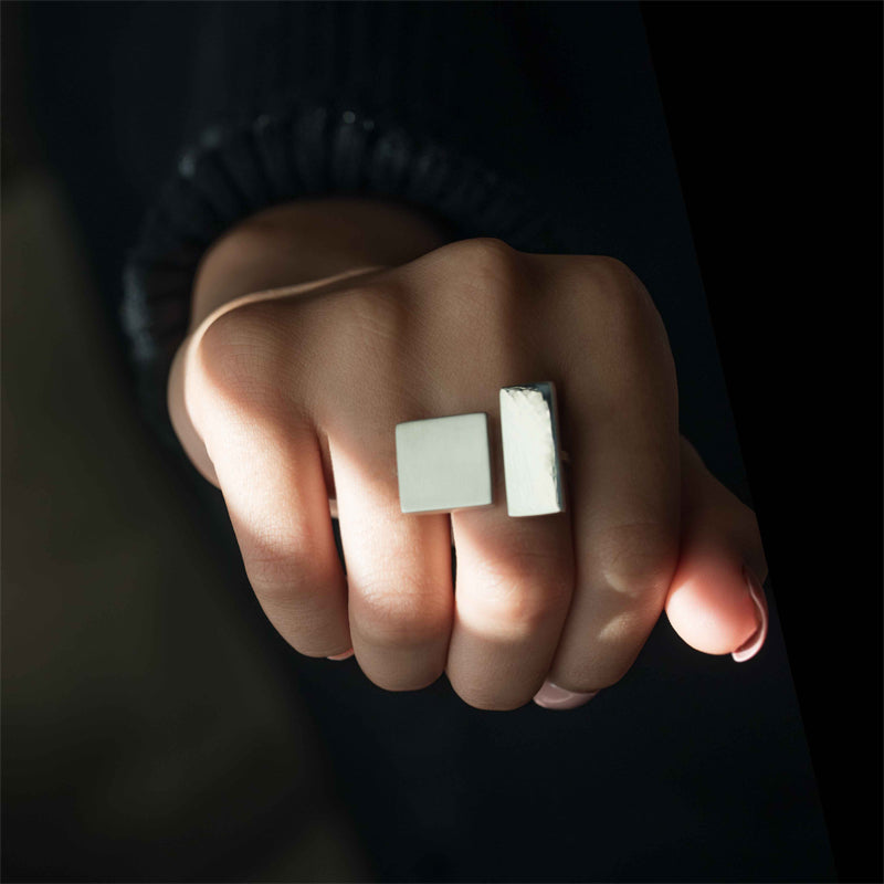 Geometric Sterling Silver Ring Large Size Adjustable Chunky Modern Unique Contemporary