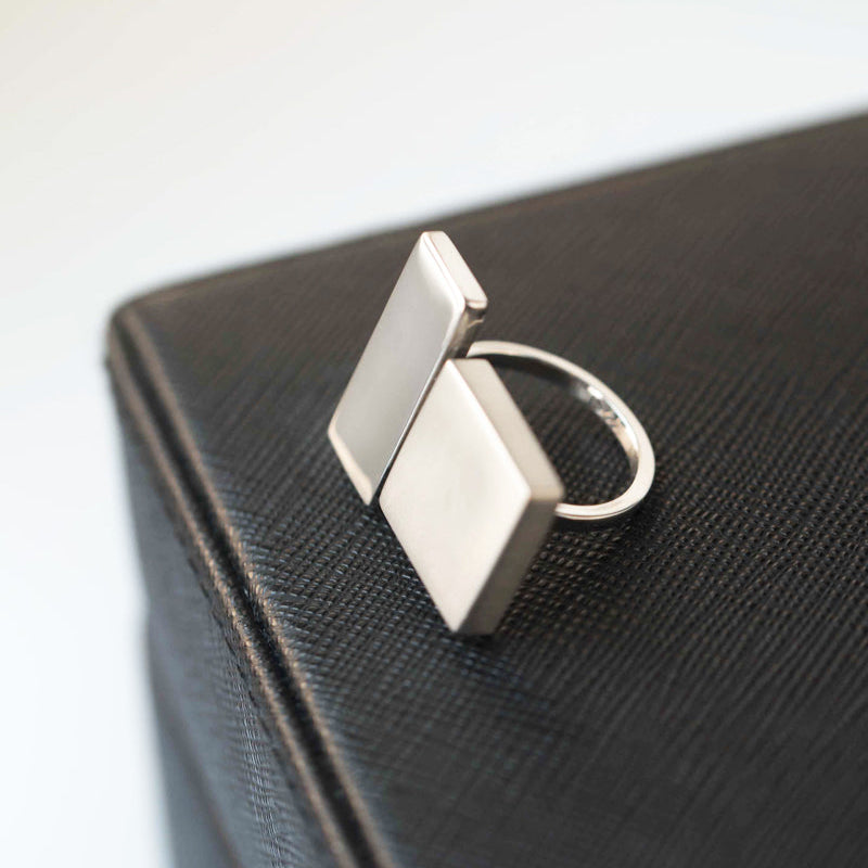 Geometric Sterling Silver Ring Large Size Adjustable Chunky Modern Unique Contemporary