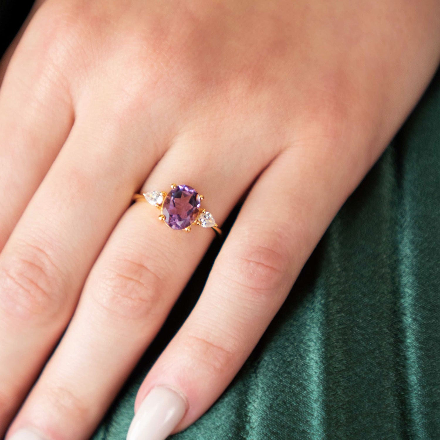 Amethyst Ring 925 Sterling Silver Gold Engagement Proposal Anniversary Birthday February Birthstone Ring Rings Gifts for Women Girlfriend Promise Rings