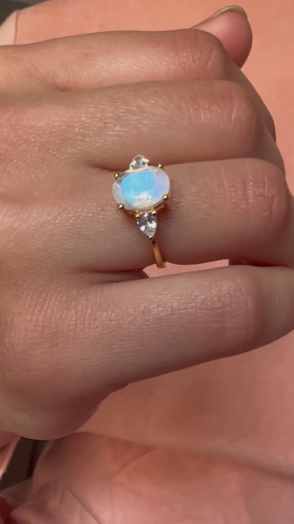 Genuine Natural Moonstone Florence Wedding Engagement Promise Ring Gold Silver Gifts for Women Birthday Anniversary Mothers day gifts for her