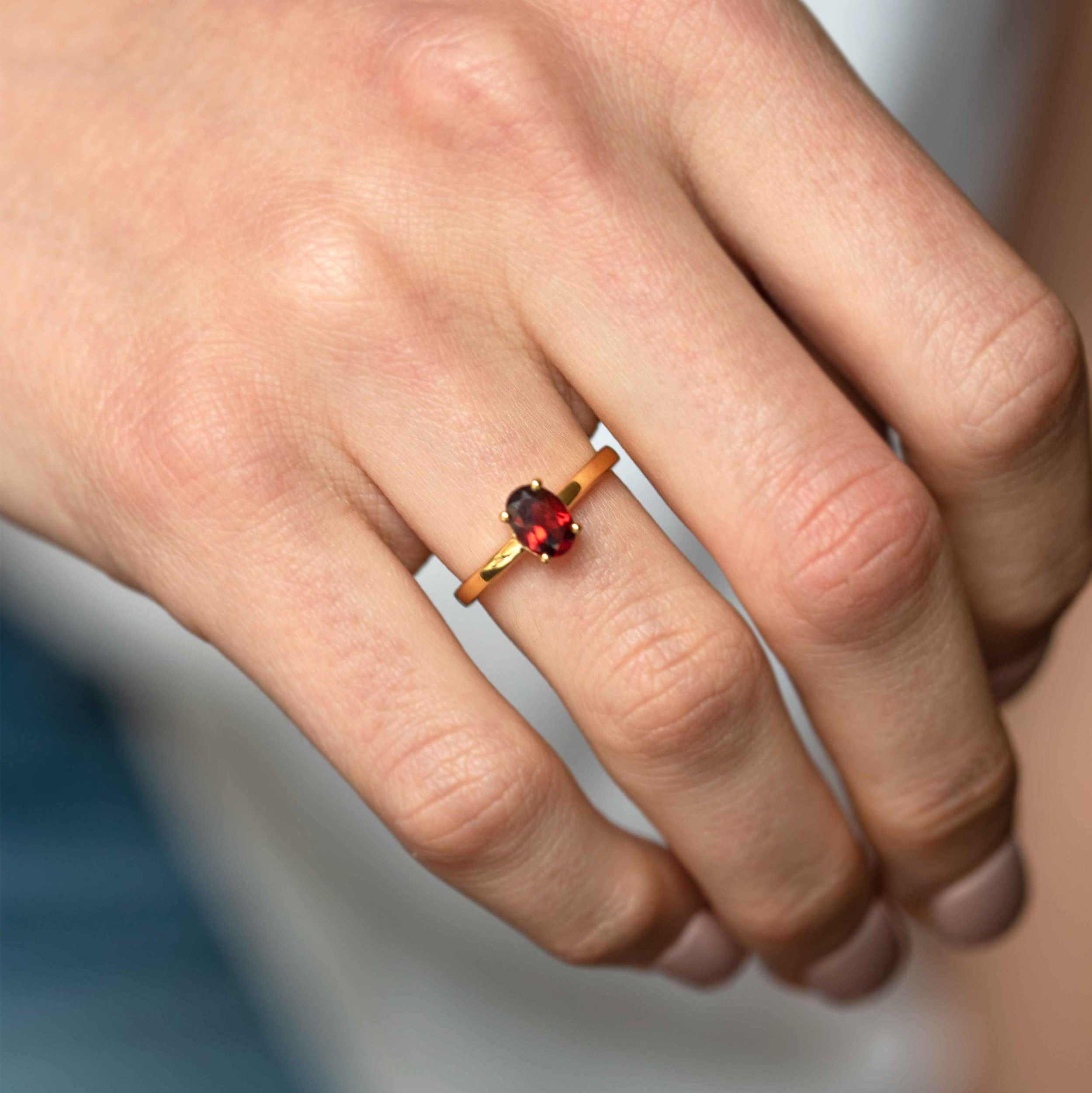 natural genuine garnet January birthstone gemstone ring