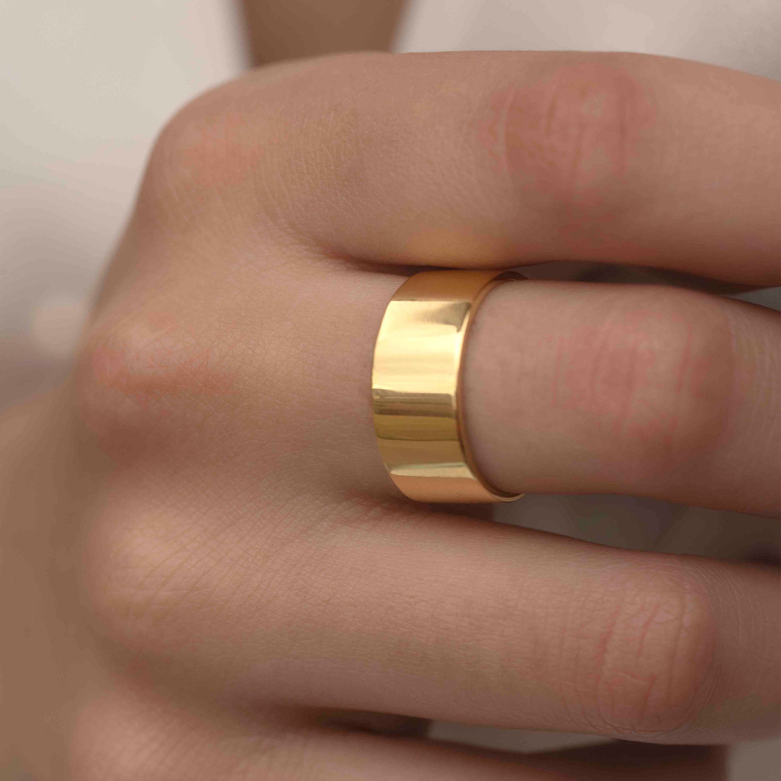 gold cigar band wide thick stacking ring chunky