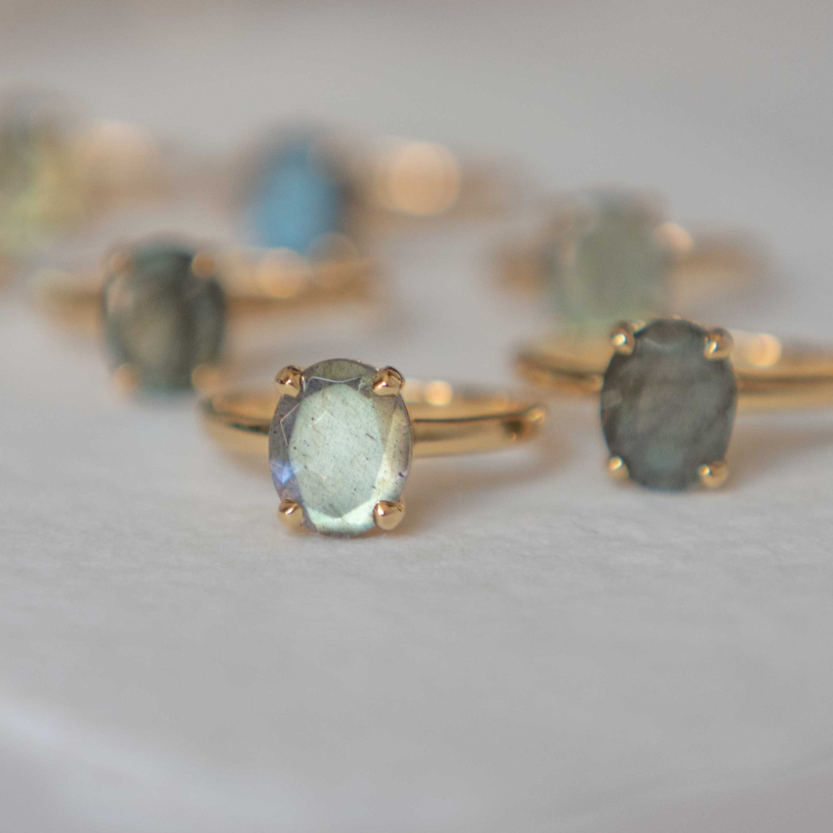 Large Statement Gold Raw Genuine Labradorite Ring in Gold Plated Vermeil Sterling Silver