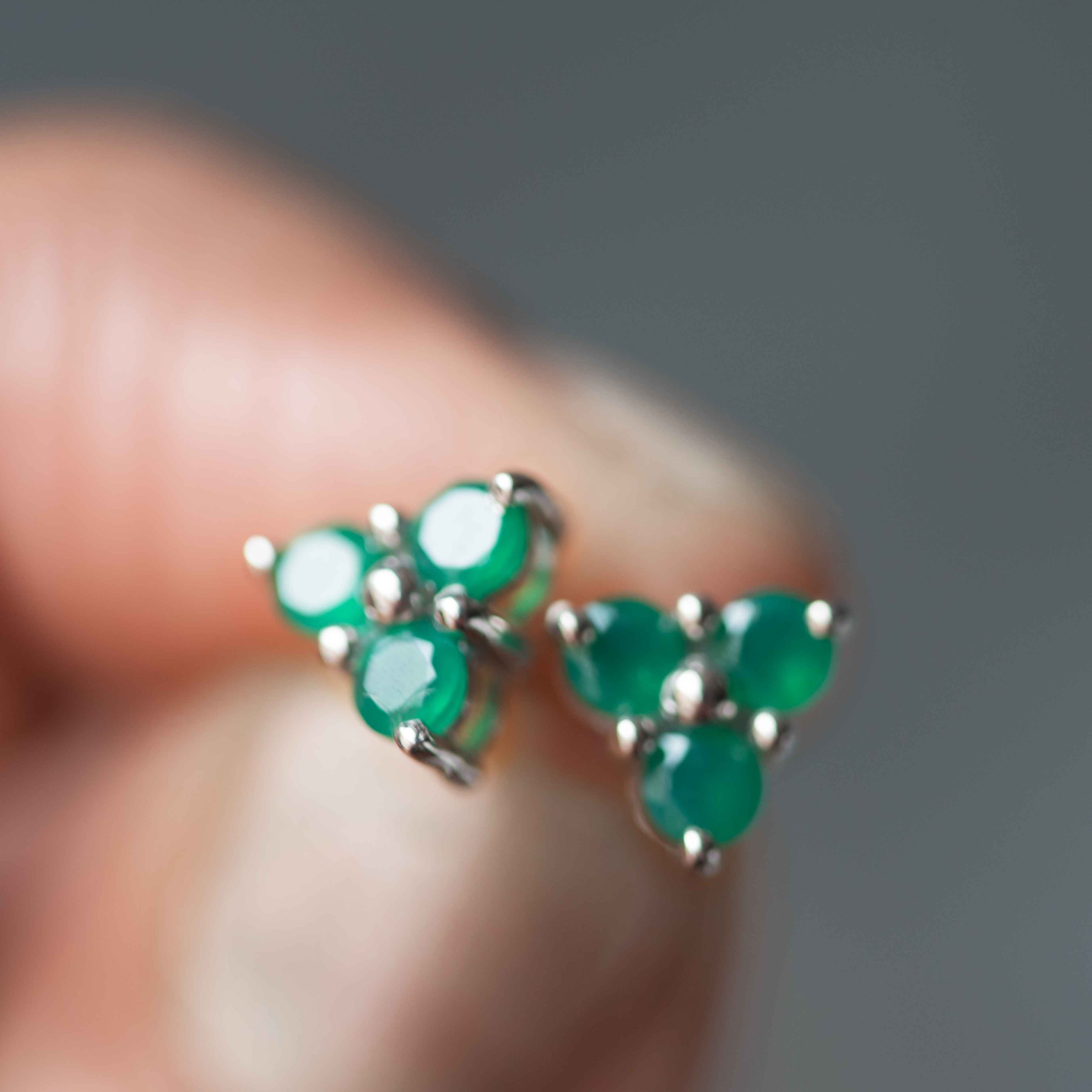 green onyx earrings silver genuine gemstone emerald color birthstone studs
