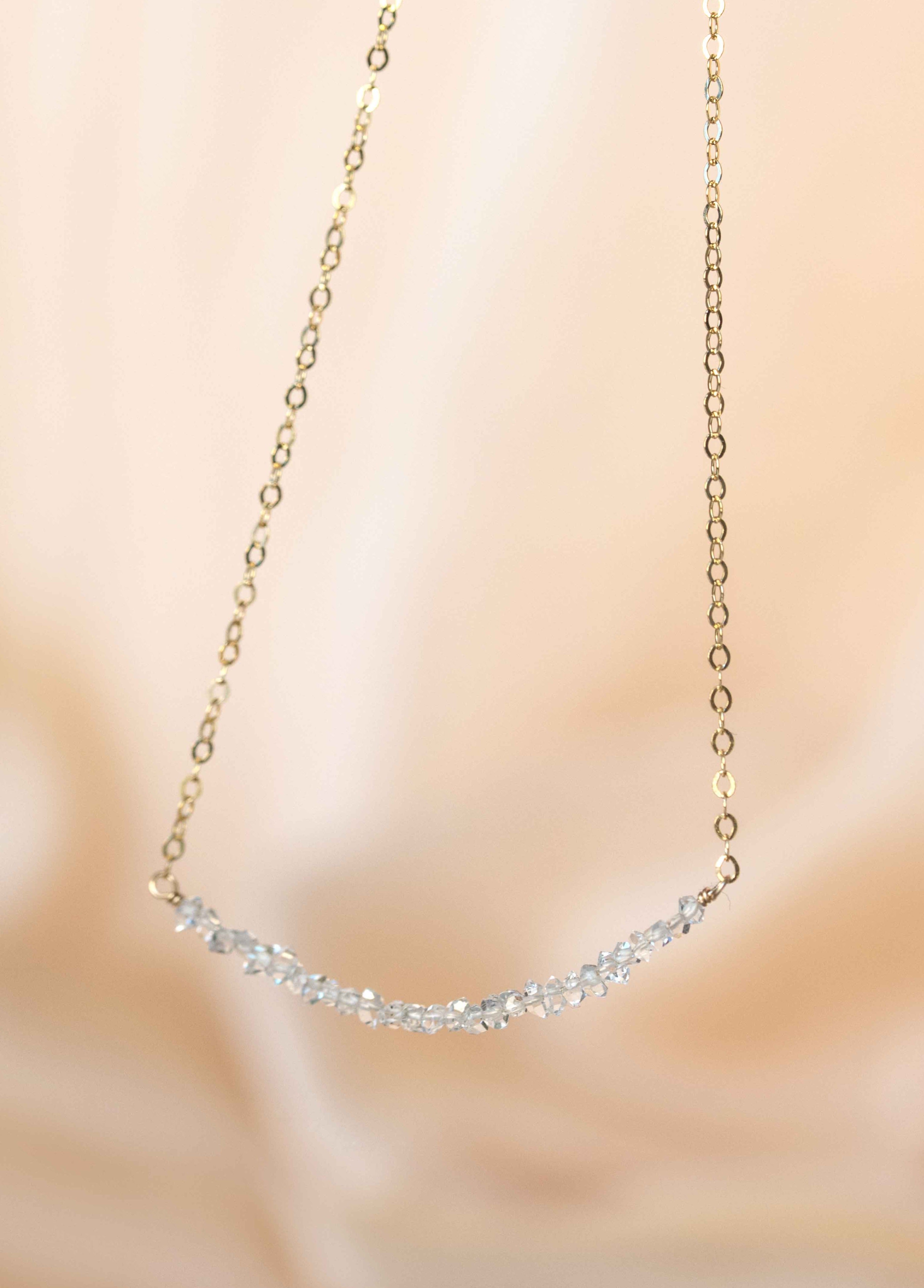 Herkimer Diamond Bar Necklace Gold