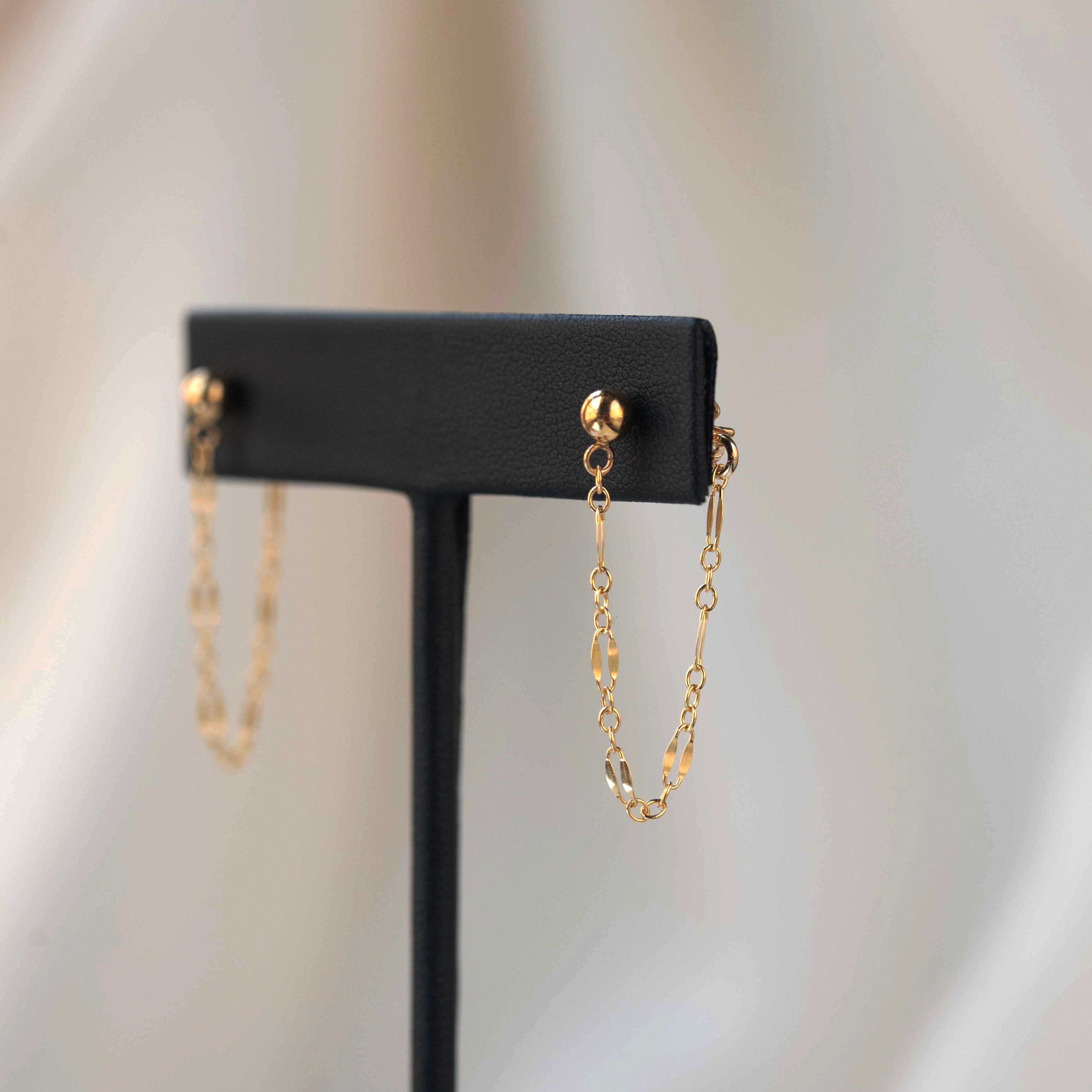 Lace Chain Earrings Gold Hypoallergenic Minimal Continuous