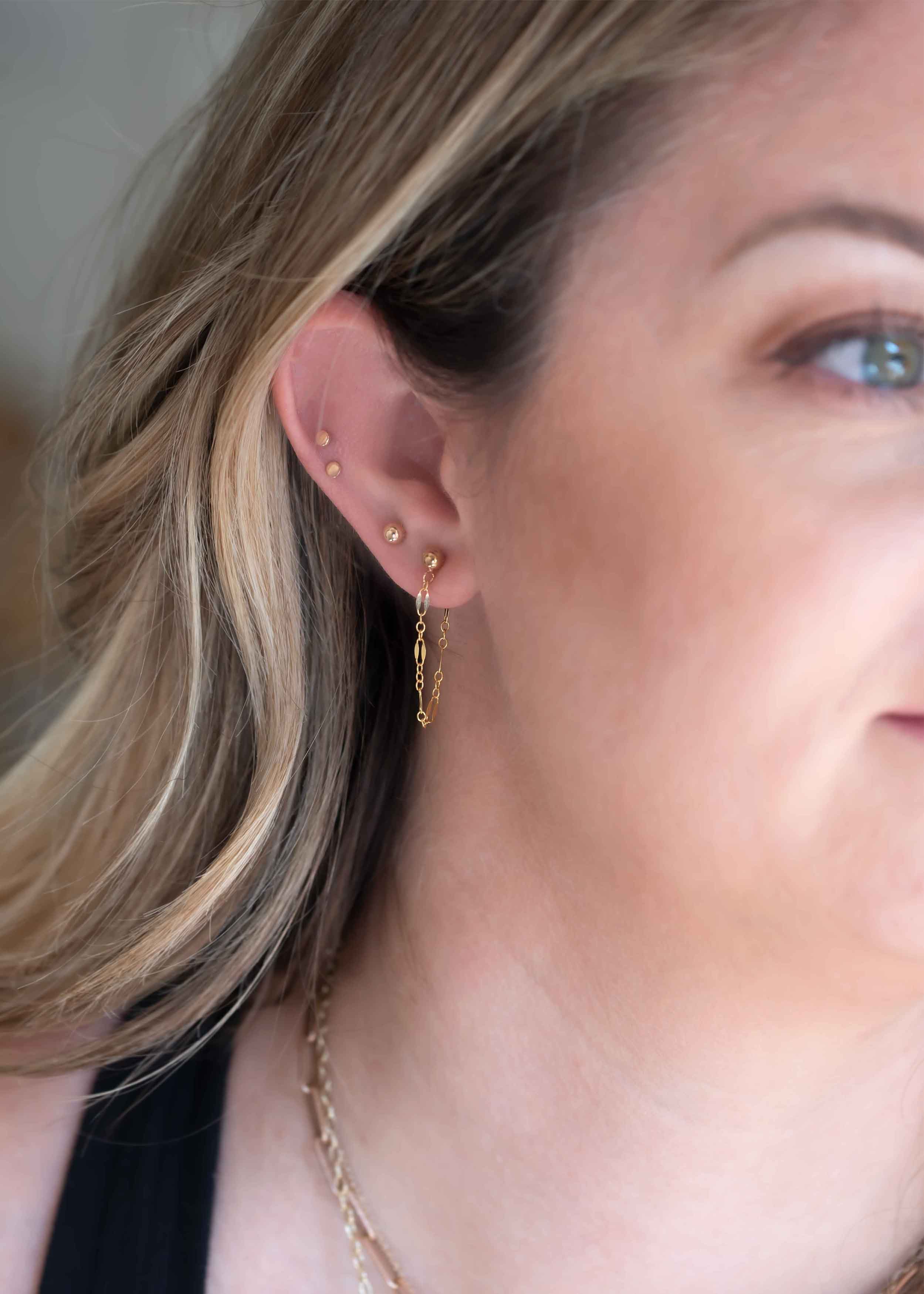 Lace Chain Earrings, Attached gold earrings