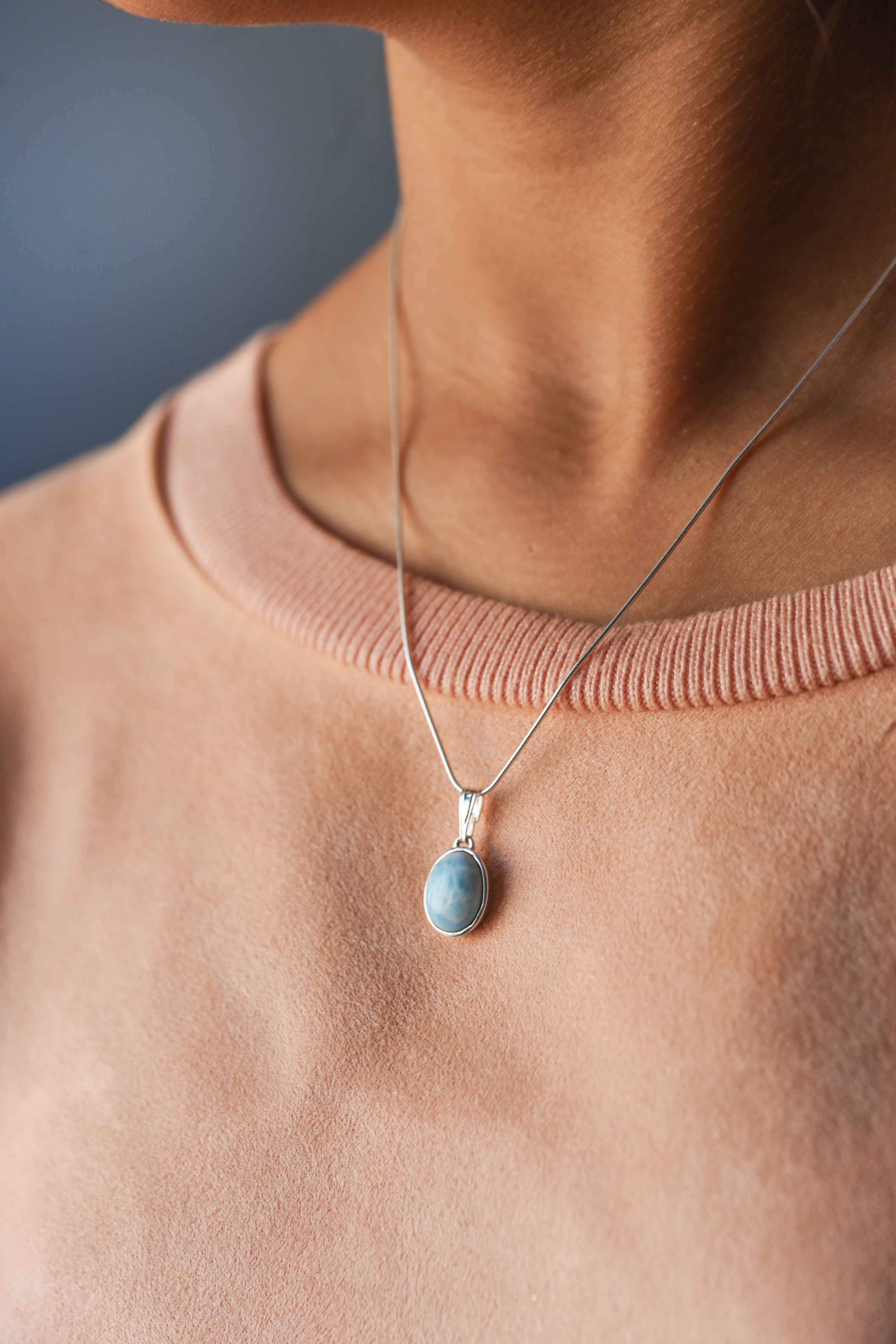 Natural Larimar Necklace in Sterling Silver