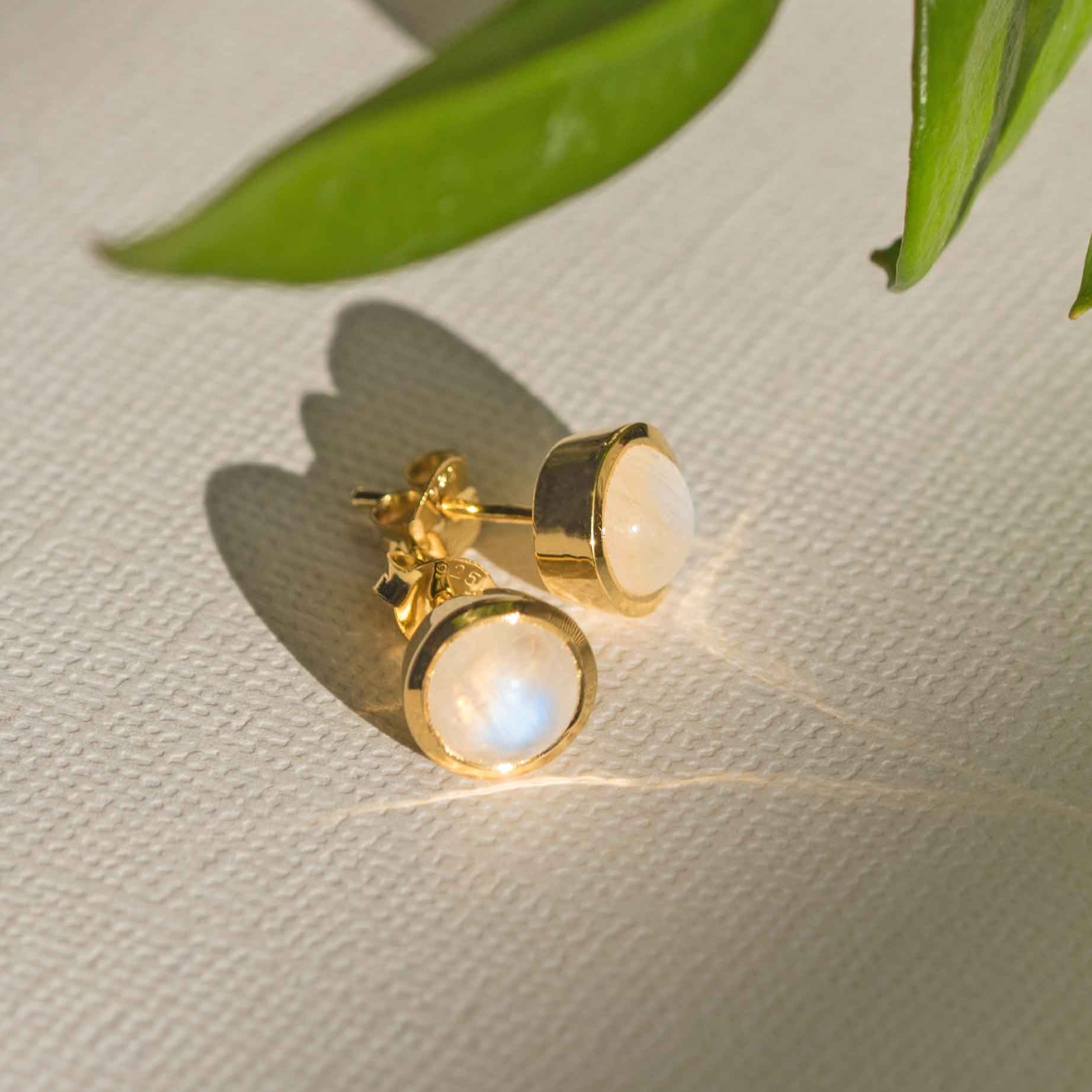 Moonstone Studs in 18k Gold Vermeil