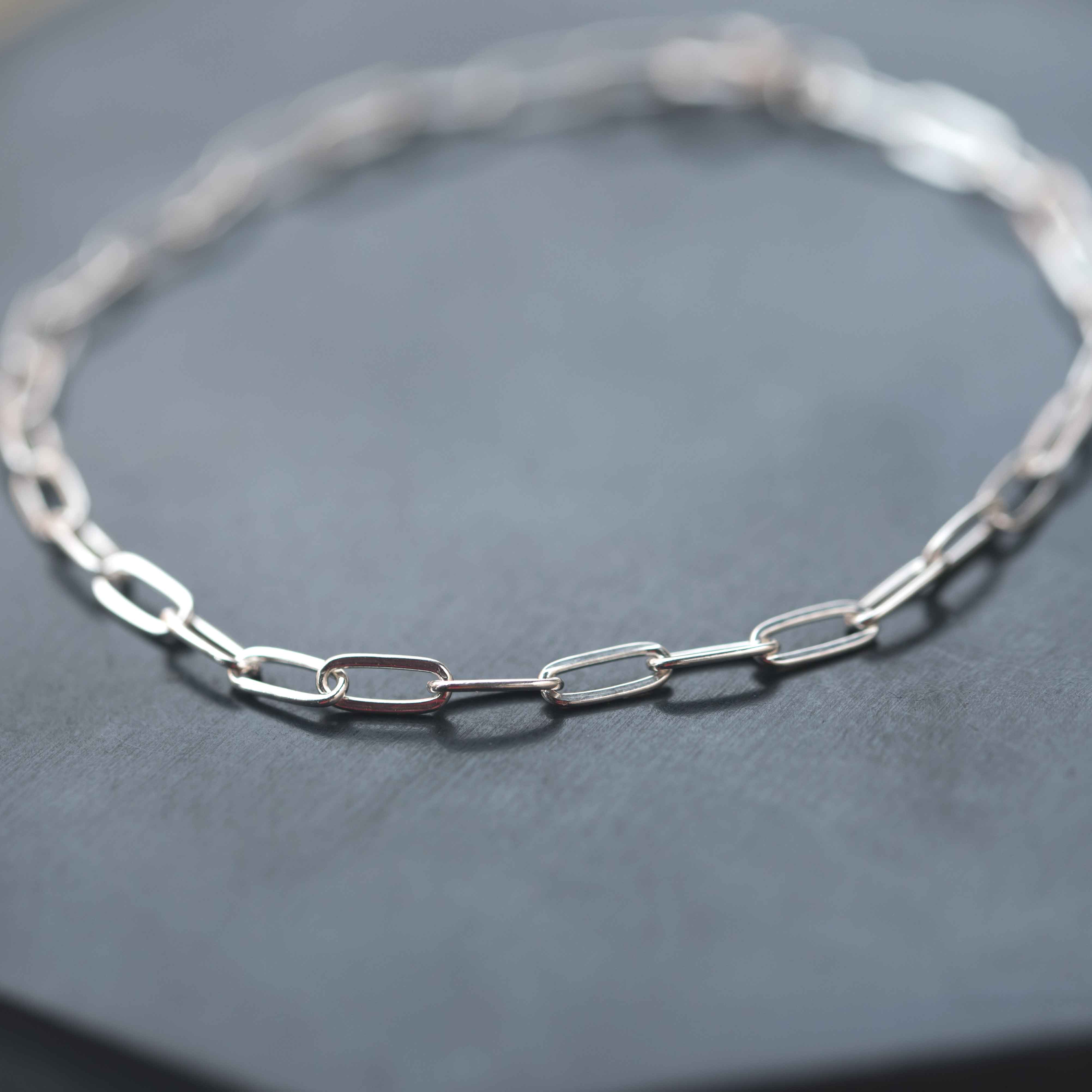 paperclip link chain minimal silver bracelet
