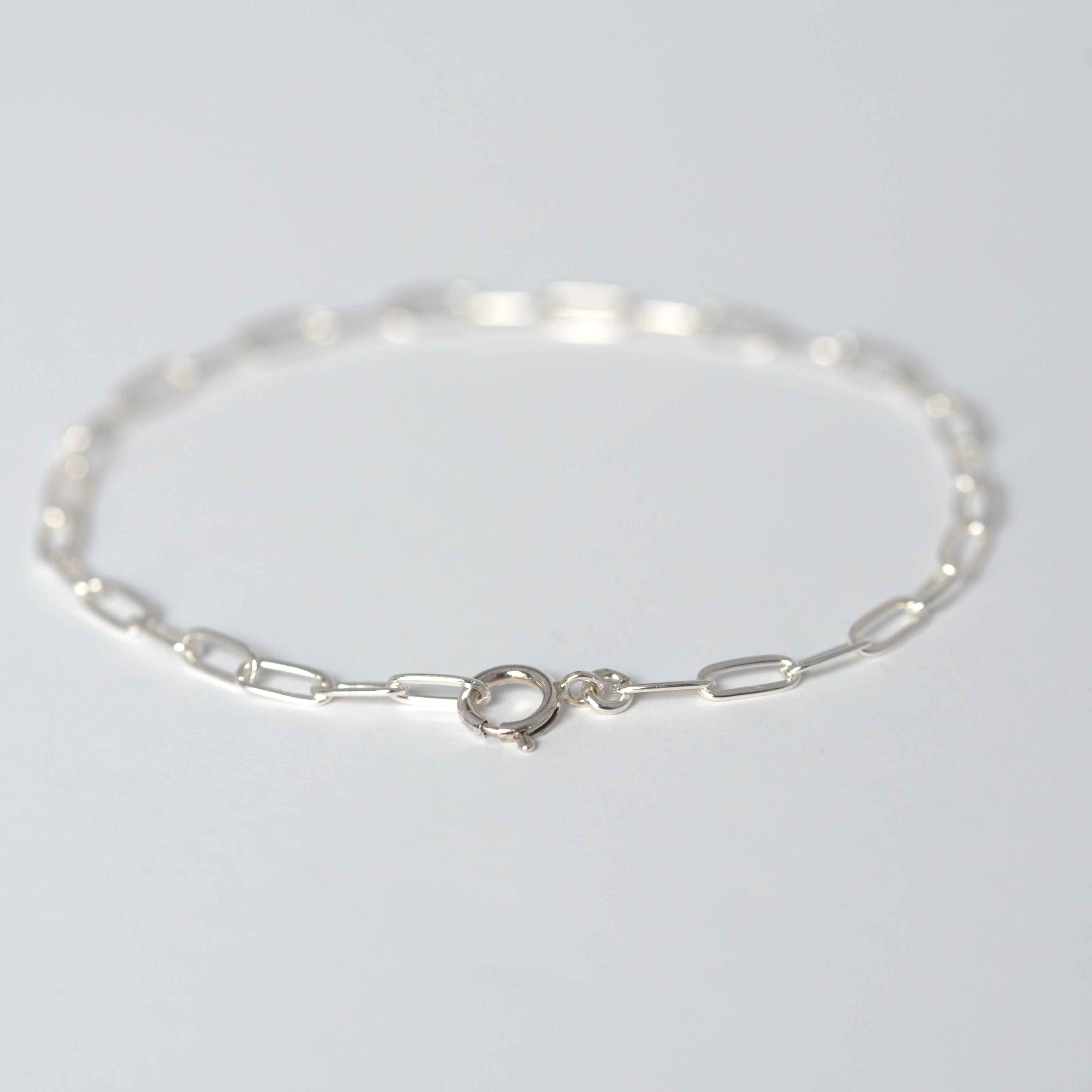 paperclip link chain minimal silver bracelet