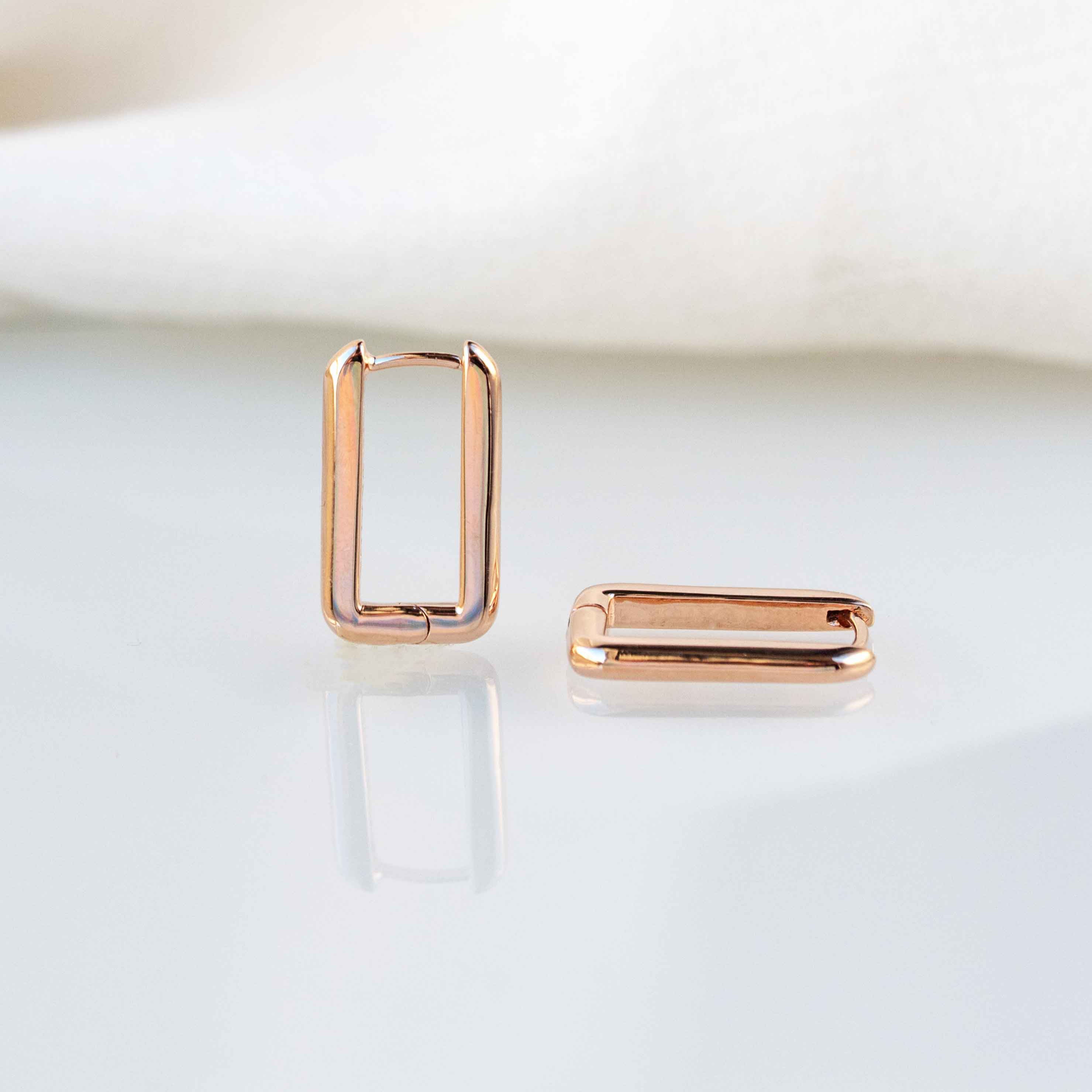 Rectangle Hoops Earrings Thick Bold Minimalist Geometric Huggies Gold Plated