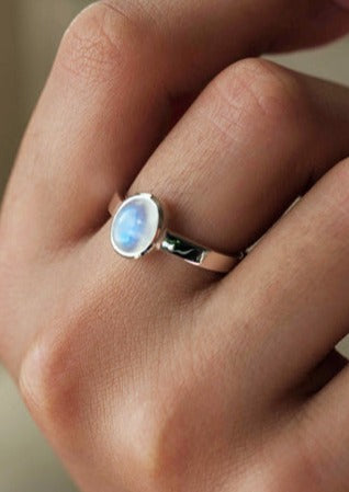 Blue Flash Moonstone Ring Silver June Birthstone