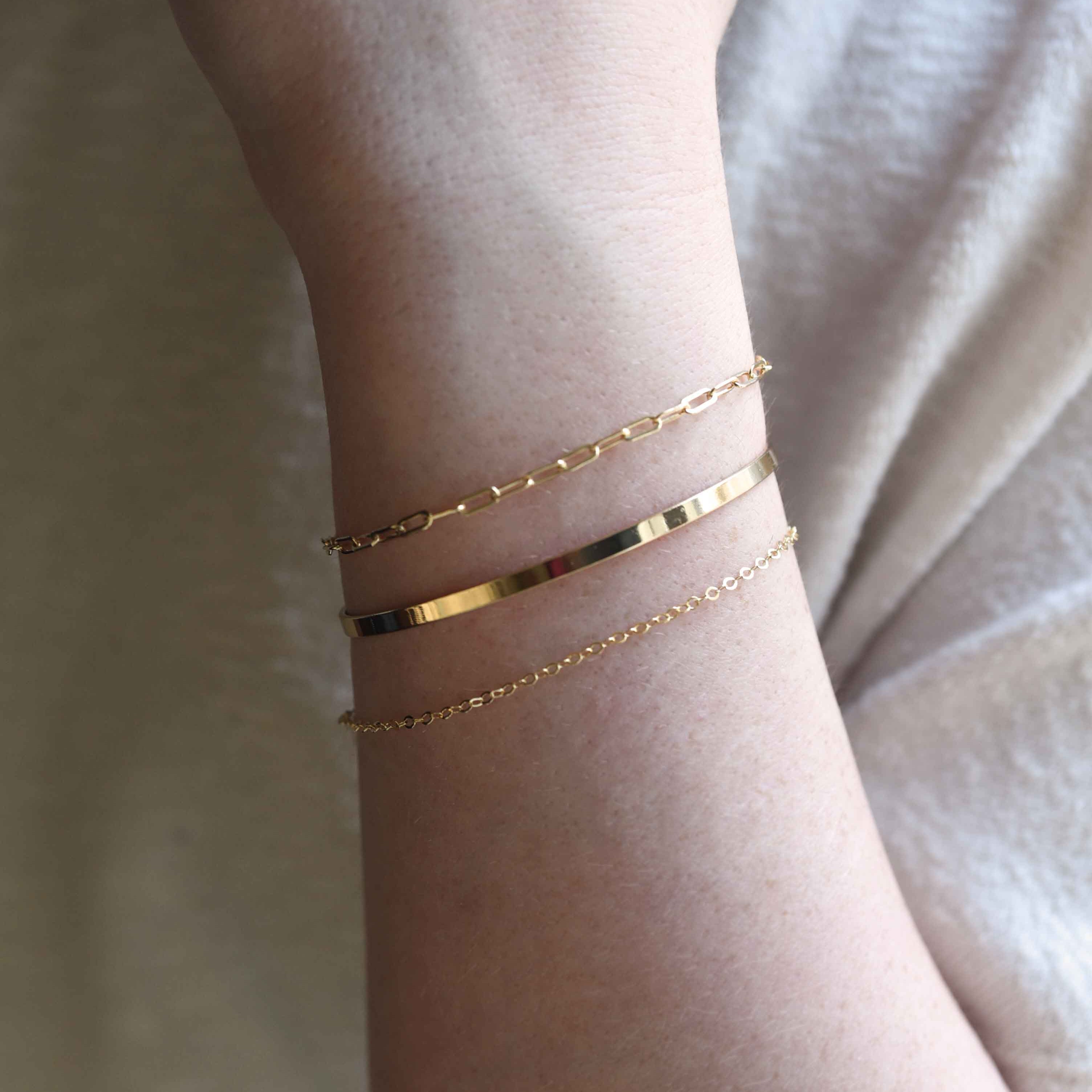 minimal rose gold stacking bracelet, rectangle link bracelet