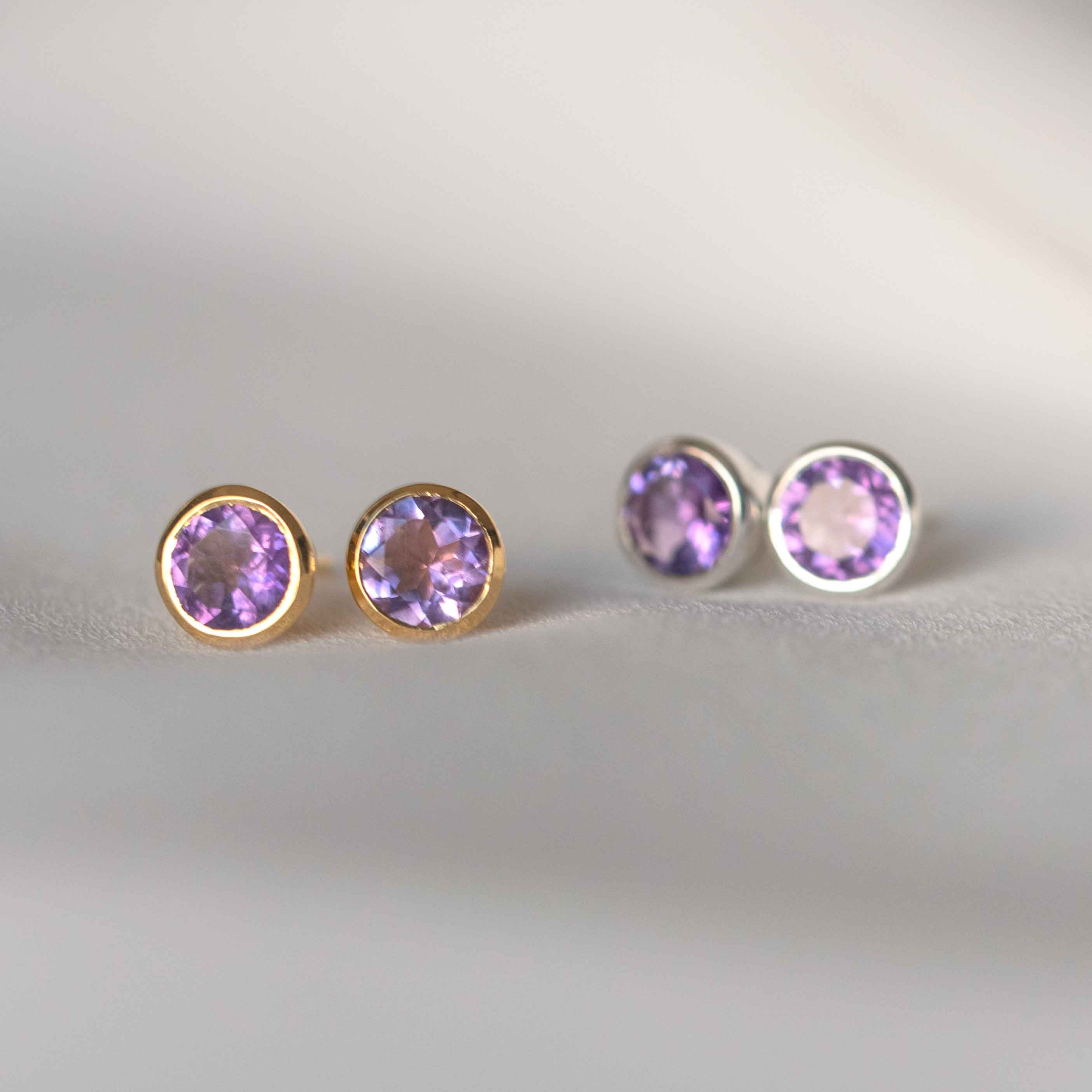 Amethyst gold Stud Earrings February Birthstone Birthday Gifts for women