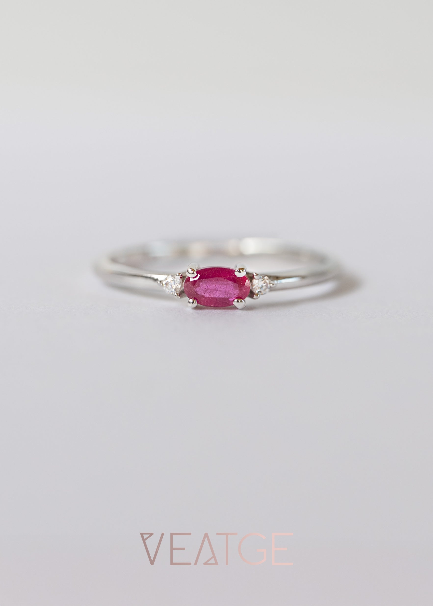 Silver dainty stacking ring with real ruby gemstone.