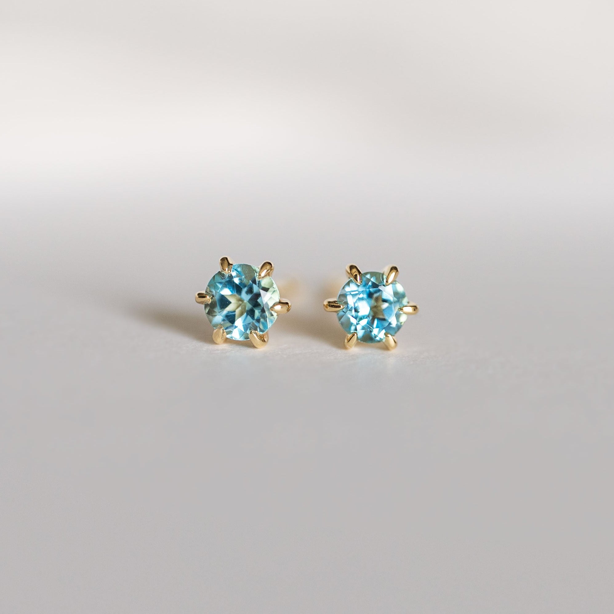 Martini set Dainty Swiss Blue Topaz December Birthstone stud earrings gold
