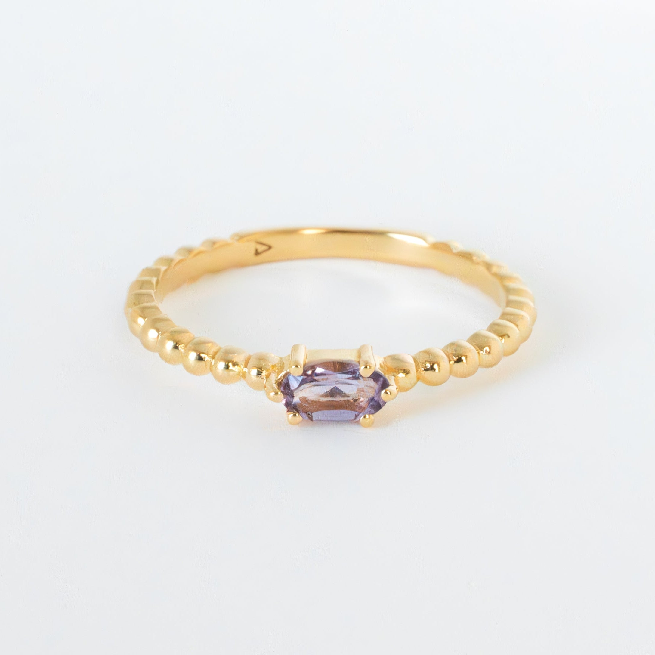 Gold natural amethyst beaded stacking ring