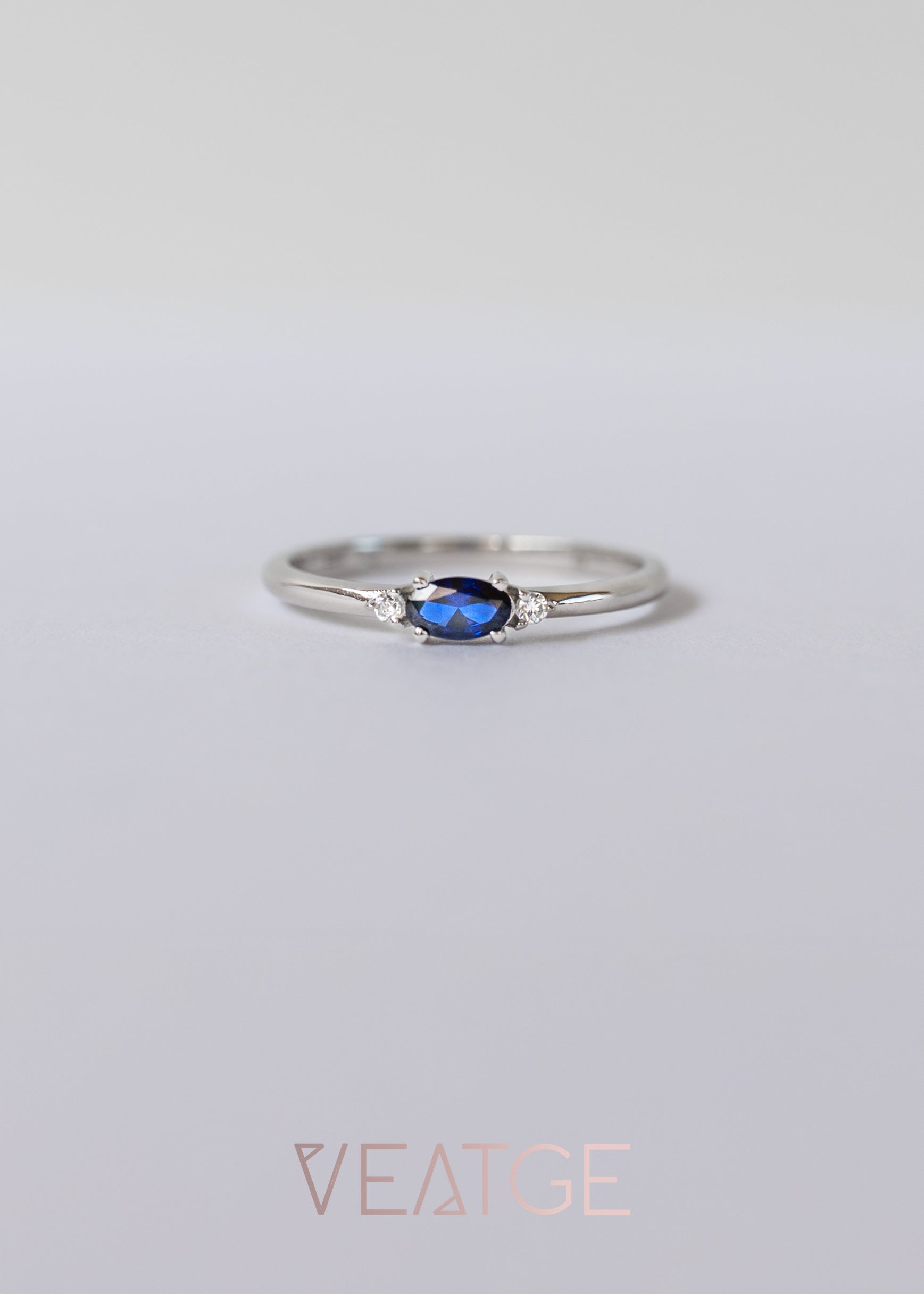 Silver dainty stacking ring with real sapphire.