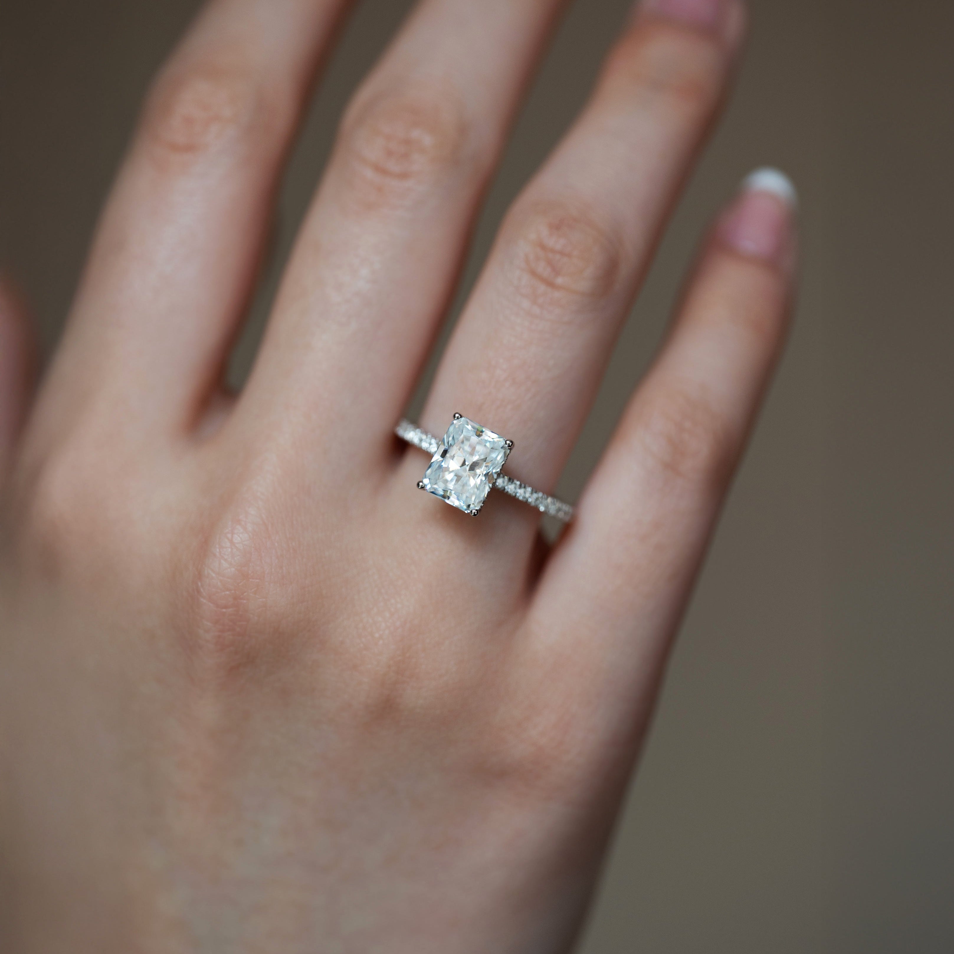 3ct Radiant Cut Moissanite Ring with Hidden Halo