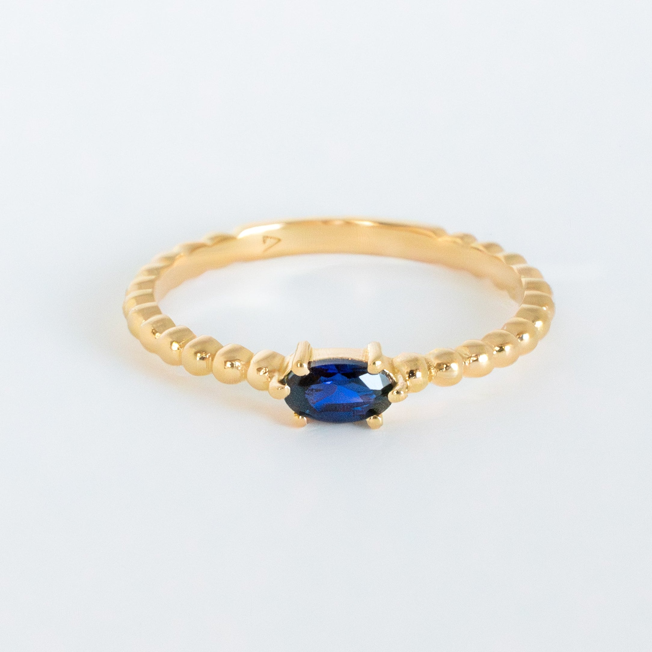 Natural Sapphire beaded stacking ring gold