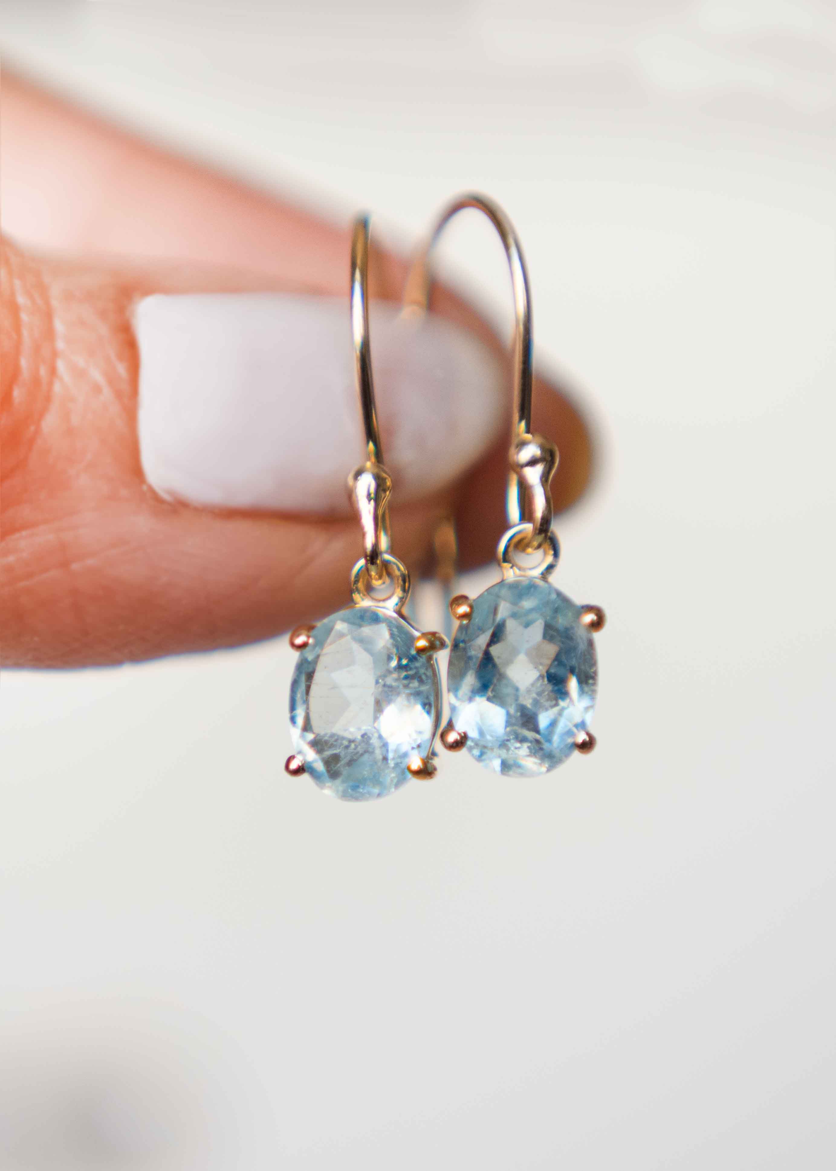 Aquamarine Dangle Earrings Minimal 14k gold drop march birthstone natural aquamarine authentic