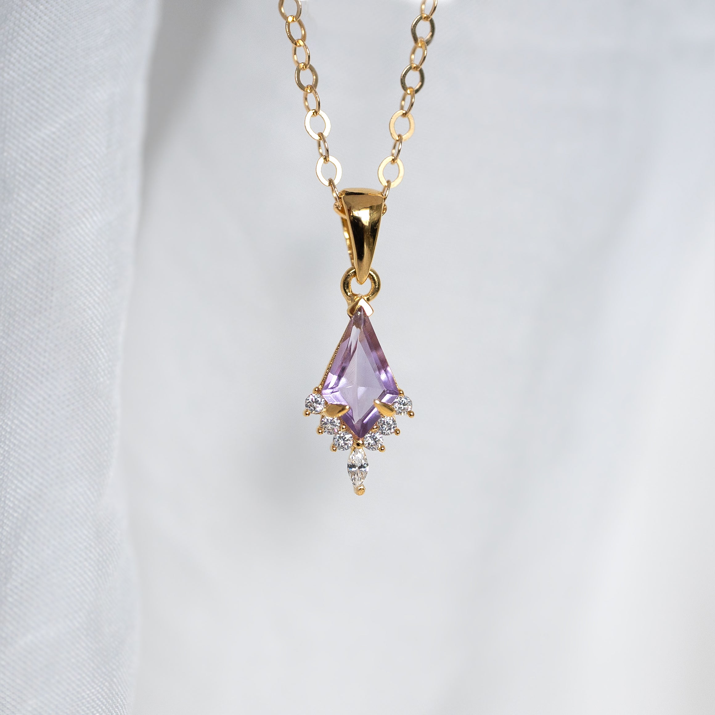 Amethyst_Necklace_Kite_Cut_Gold_Filled, February Birthstone, Natural Genuine Amethyst Jewelry, Unique Gifts for Women Birthday