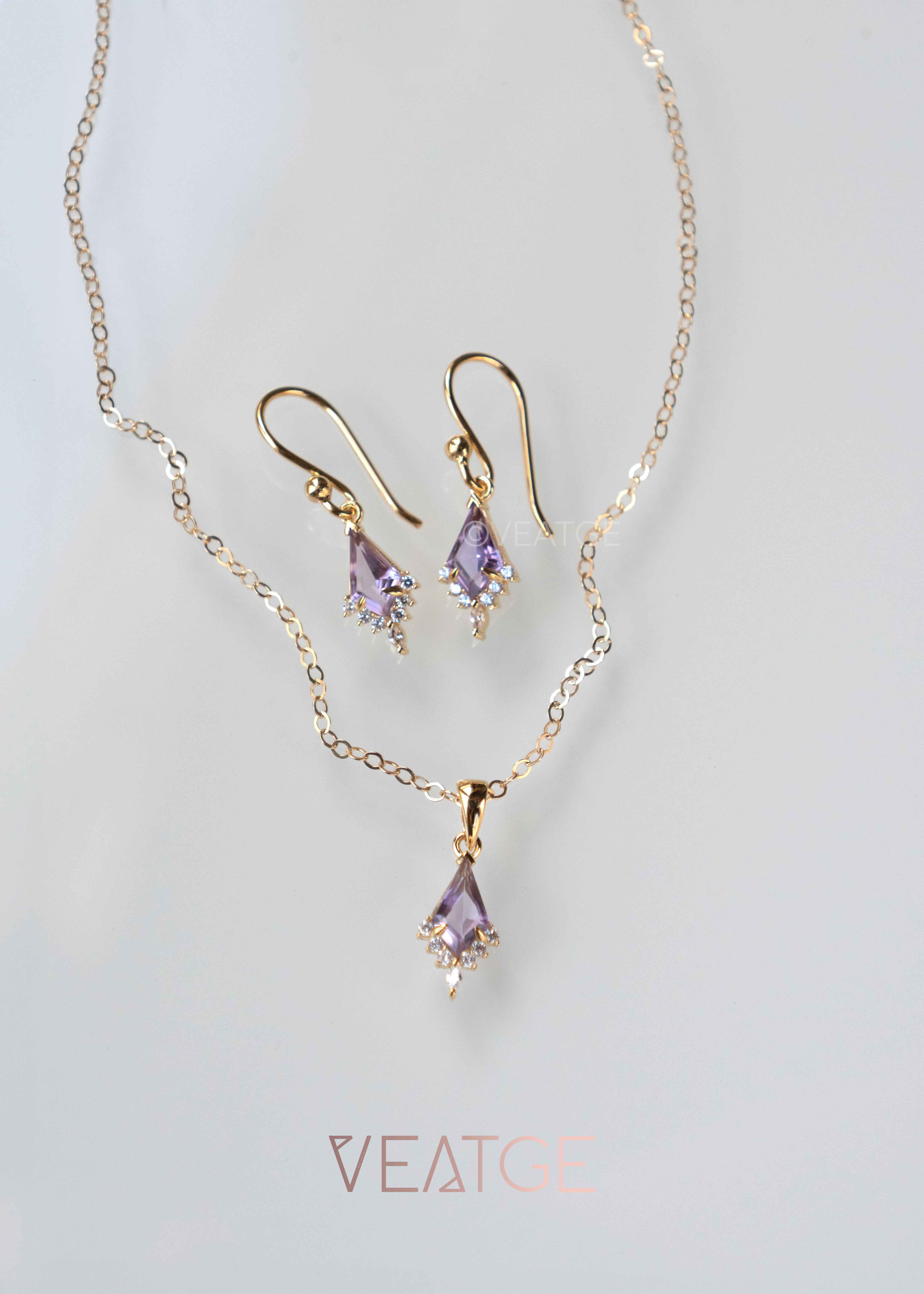 Kite Amethyst Necklace and Earrings Gift Set