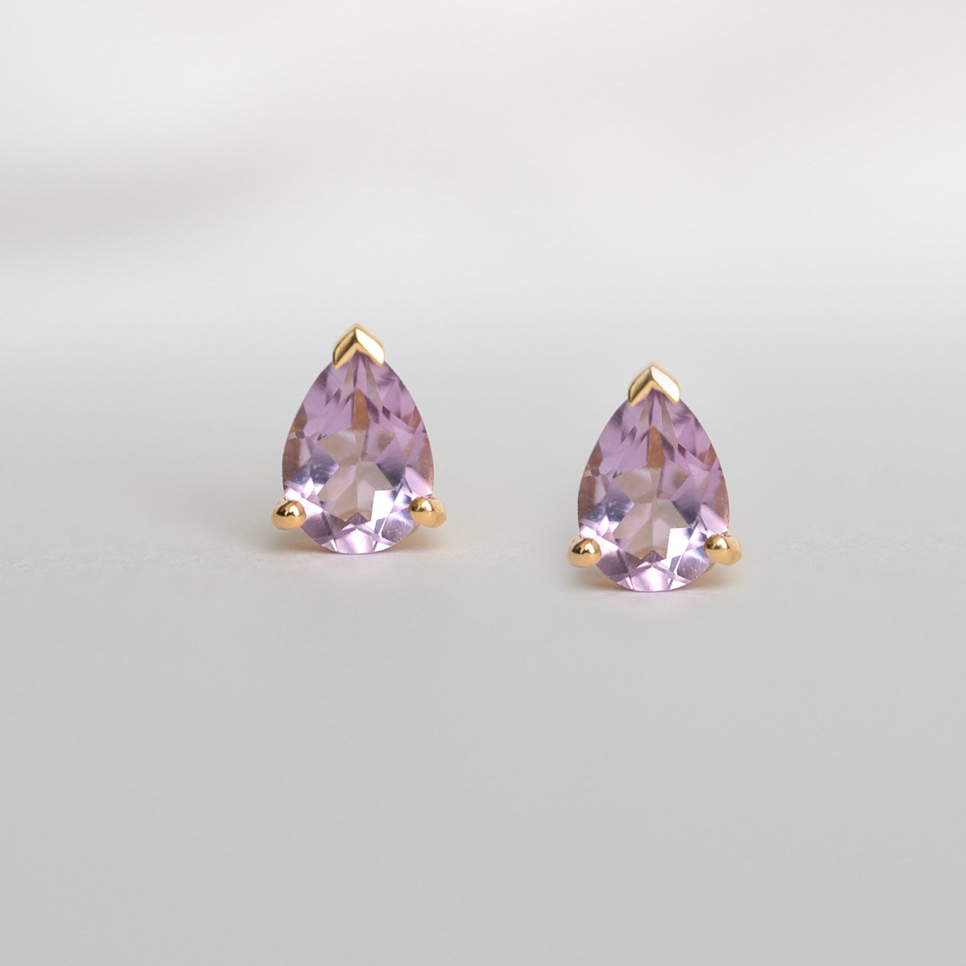 Amethyst Pear Shape Stud Earrings 14k Gold , Gifts for girls women girlfriend cartilage second piercing earrings