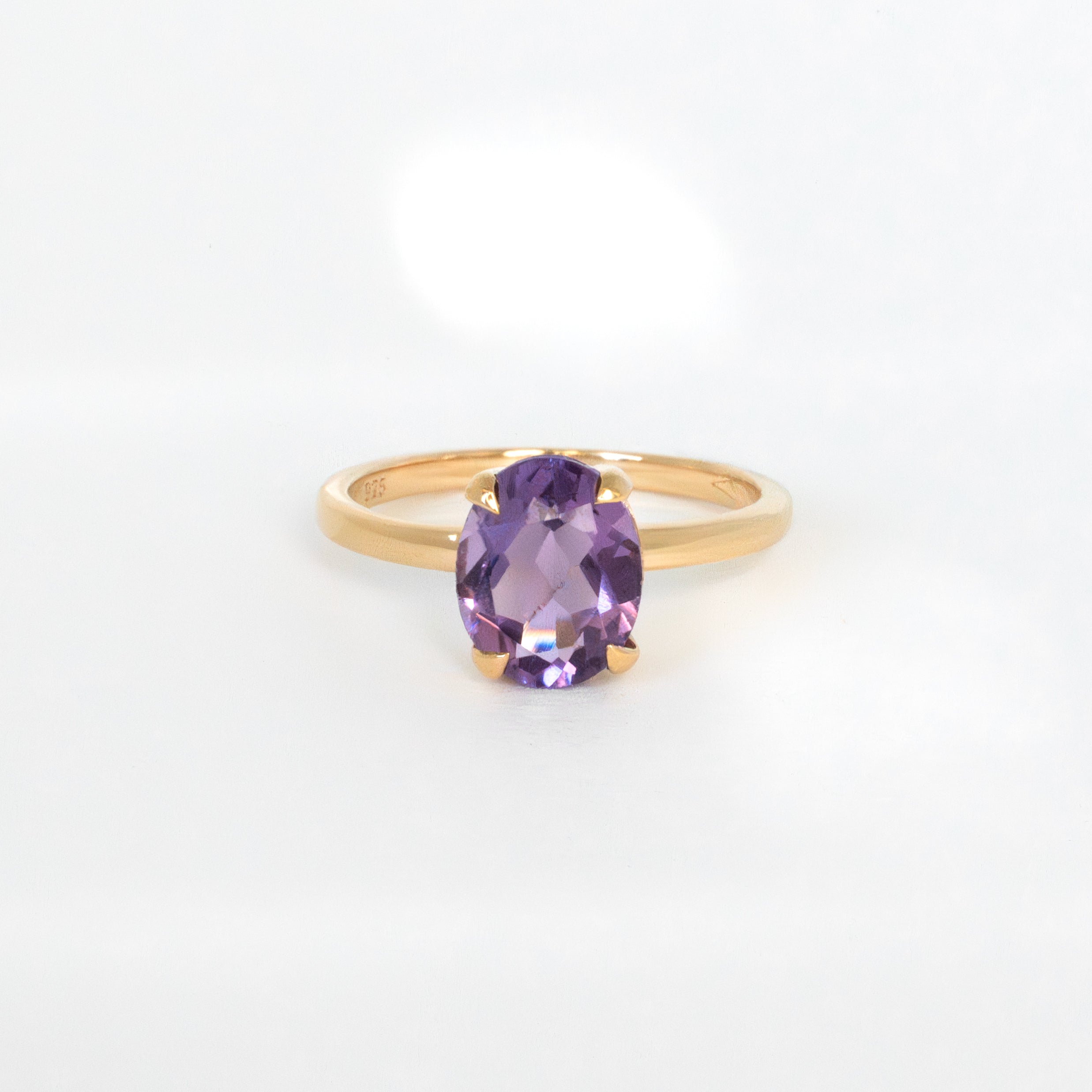 Large Amethyst Ring 14k Gold Vermeil, Oval Natural Real Genuine Gemstone Engagement Ring for Women, Promise Ring, Proposal Ring for Girlfriend Wife Her, Mom Birthday Gift February Birthstone