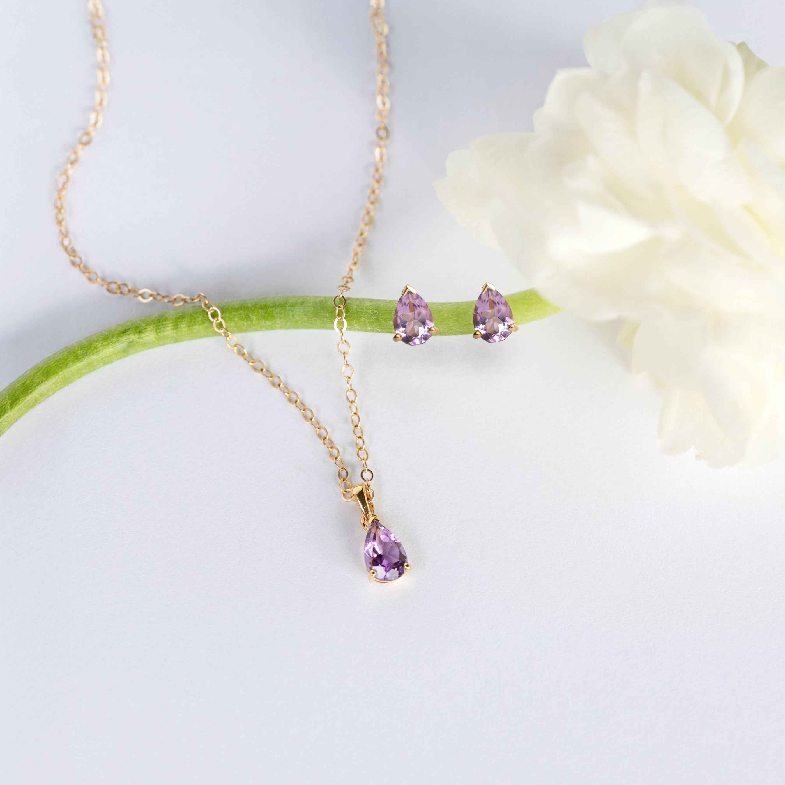 Amethyst Pear Necklace and Earring Gift Set
