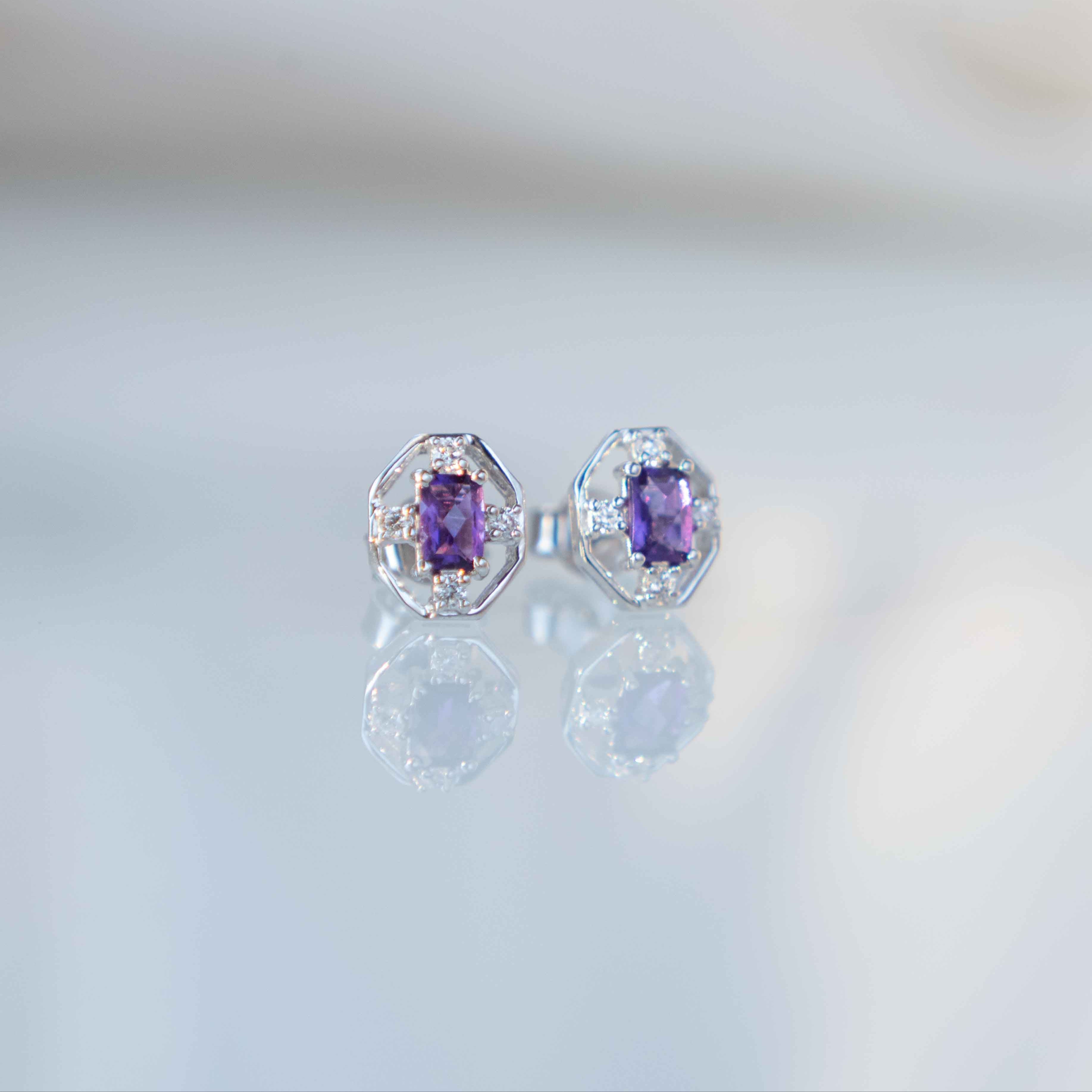 Amethyst Statement Stud Earrings February Birthstone in Sterling Silver Best Birthday Gifts for Women