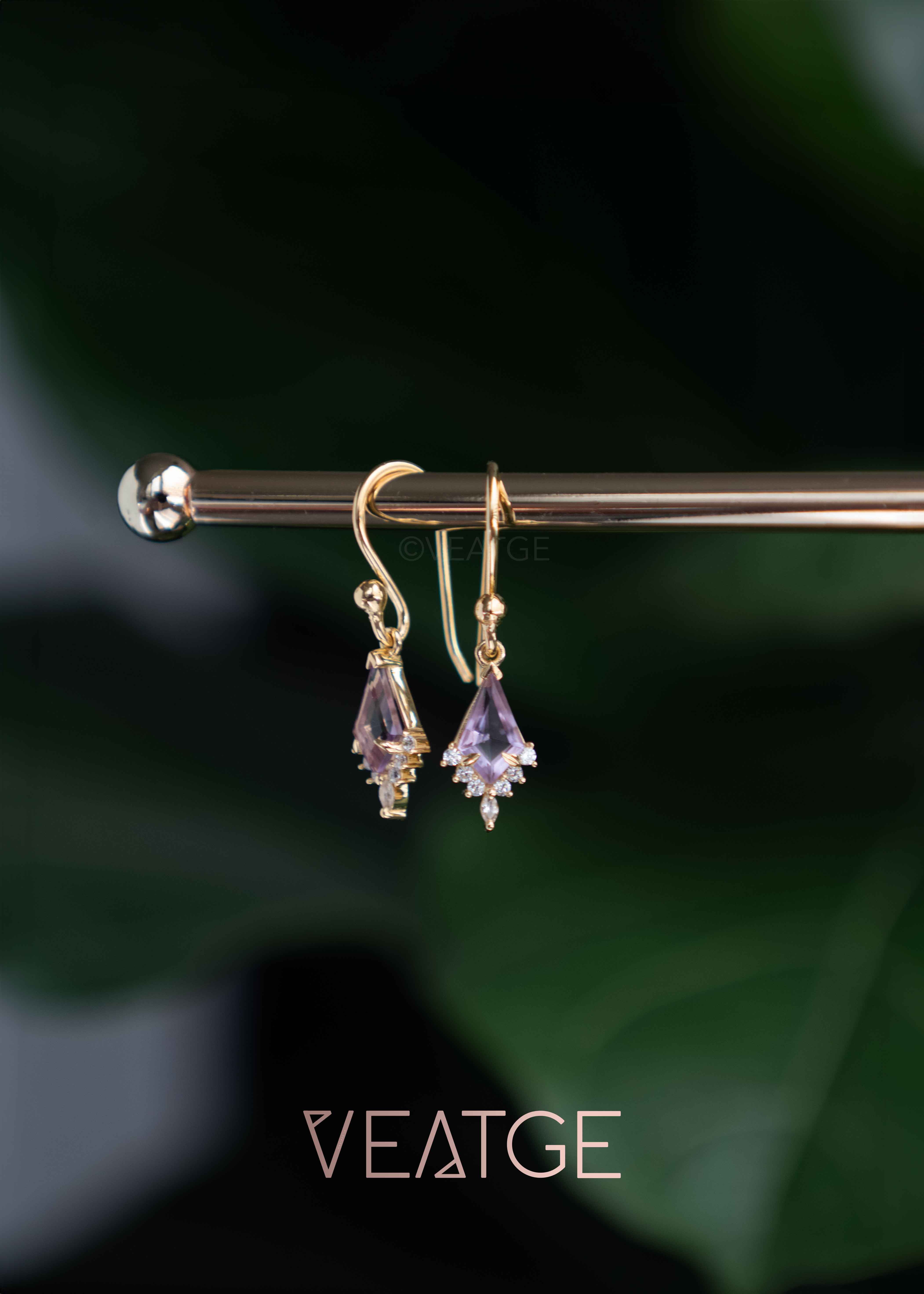 Unique Amethyst Dangle Earrings, February Birthstone Gold Dangle Earring, Custom Kite Cut Jewelry Girls, Birthday Anniversary Gift for Women