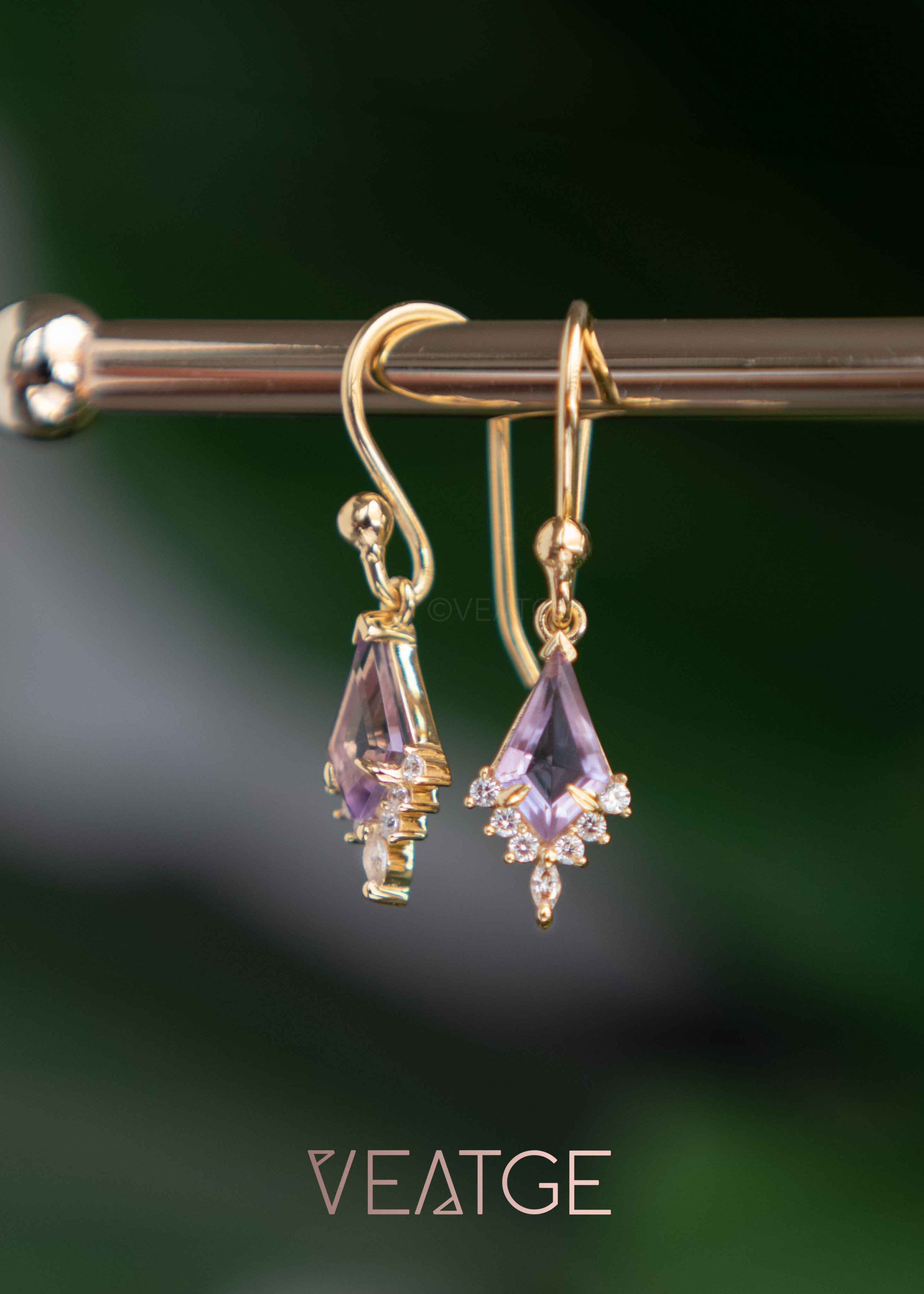 Unique Amethyst Dangle Earrings, February Birthstone Gold Dangle Earring, Custom Kite Cut Jewelry Girls, Birthday Anniversary Gift for Women