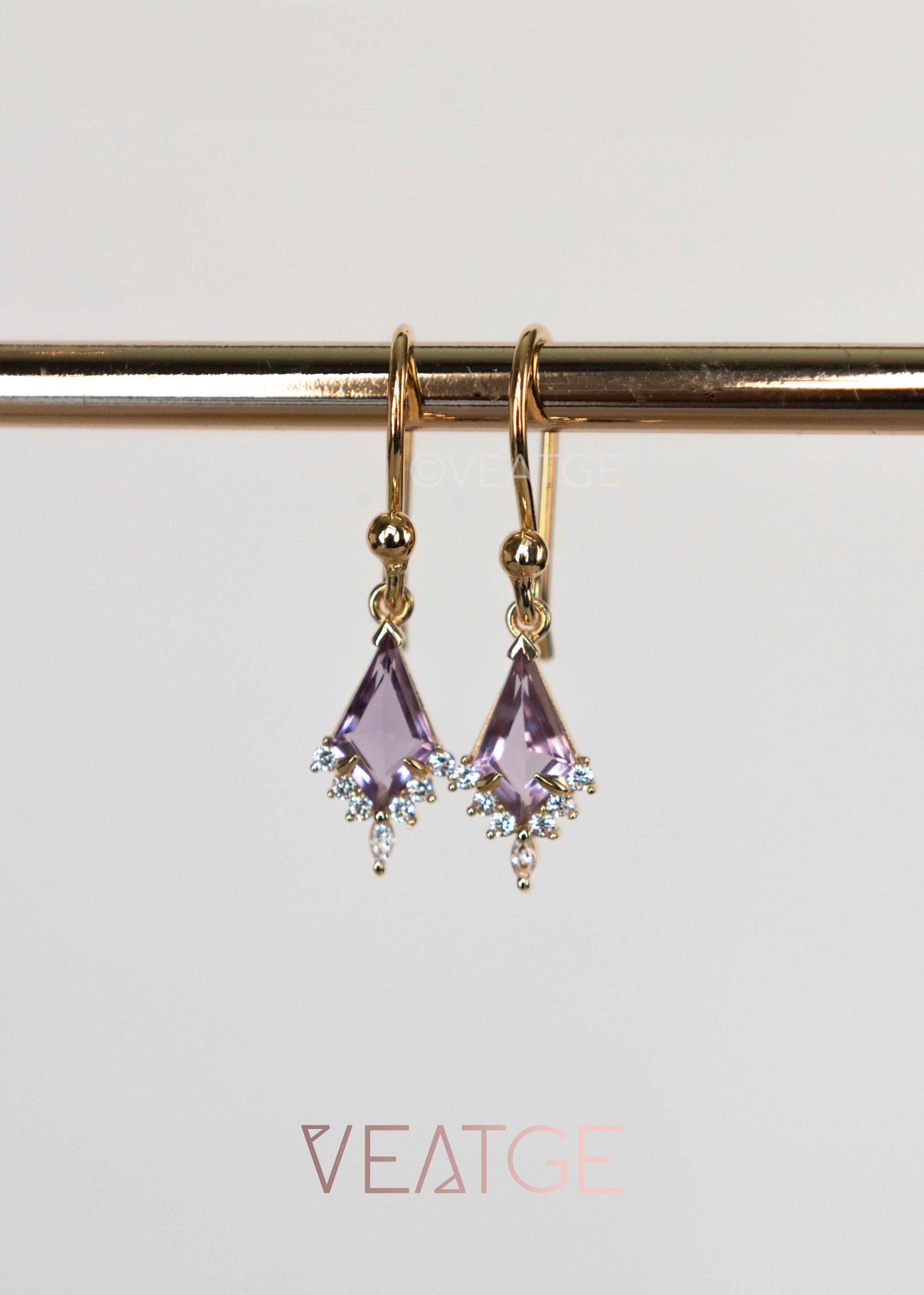 Unique Amethyst Dangle Earrings, February Birthstone Gold Dangle Earring, Custom Kite Cut Jewelry Girls, Birthday Anniversary Gift for Women