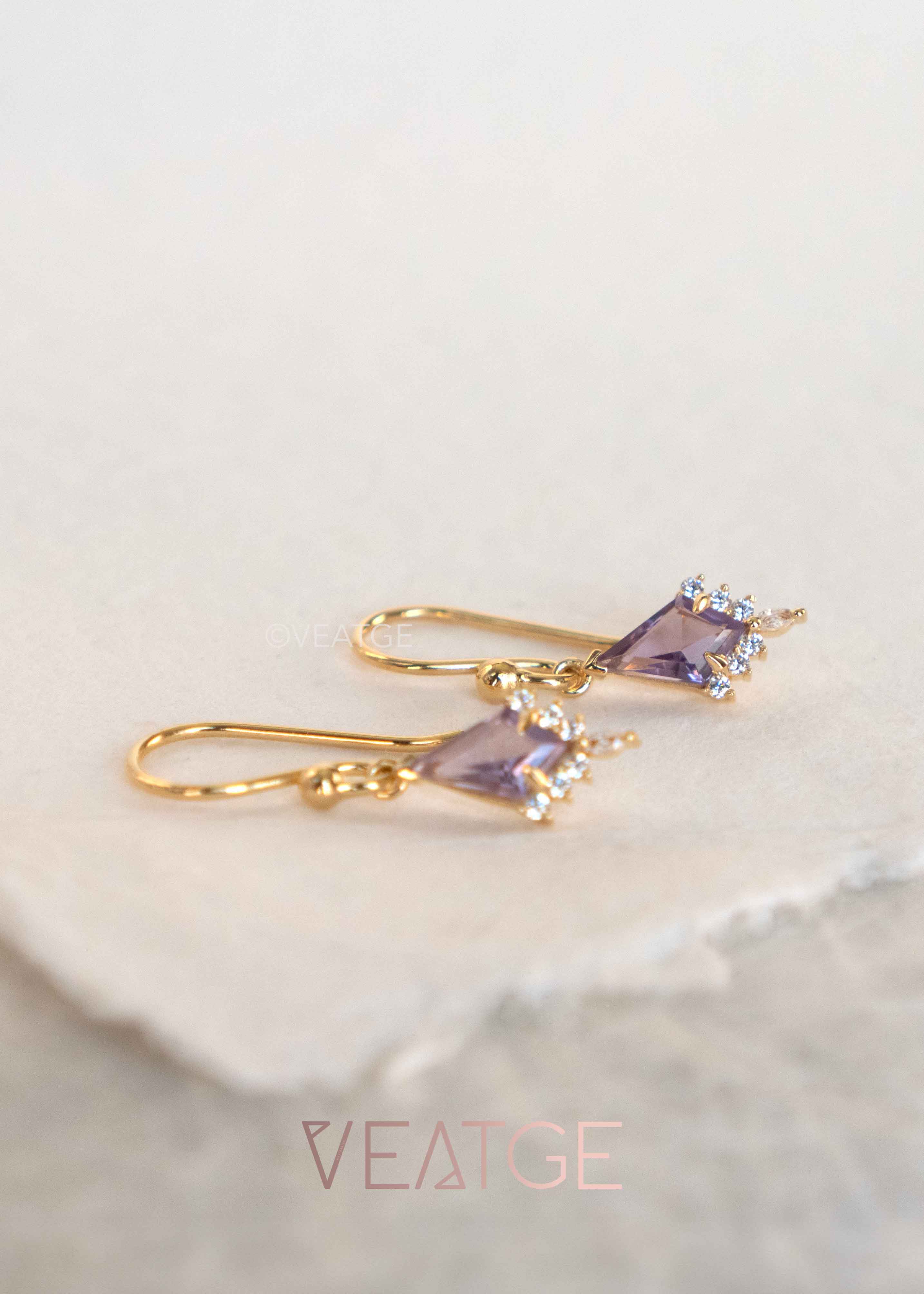 Unique Amethyst Dangle Earrings, February Birthstone Gold Dangle Earring, Custom Kite Cut Jewelry Girls, Birthday Anniversary Gift for Women