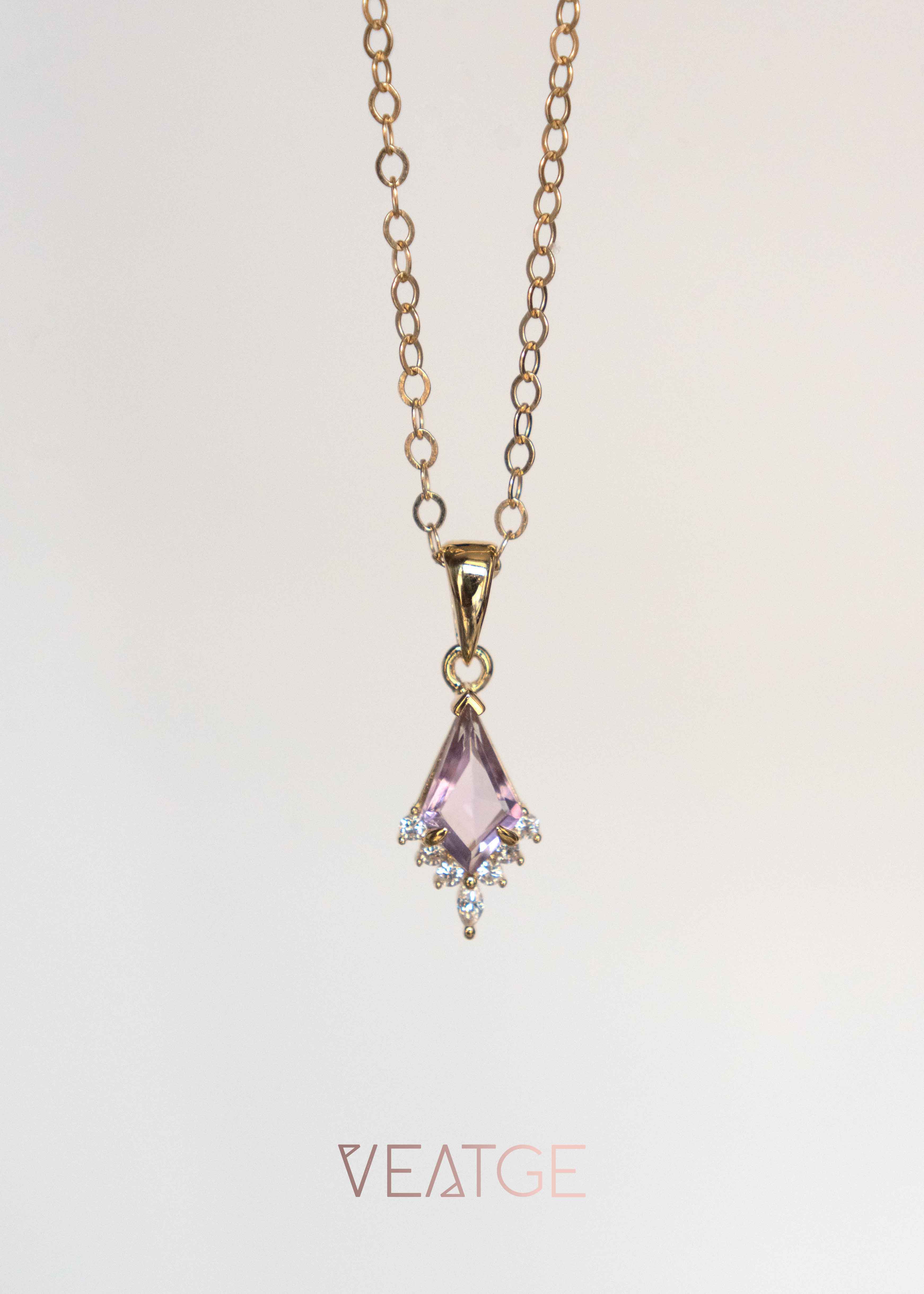 Amethyst Kite Necklace with Gold Filled Chain, Natural Amethyst Gemstone Custom Kite Cut, February Birthstone, Unique Holiday Birthday Gifts