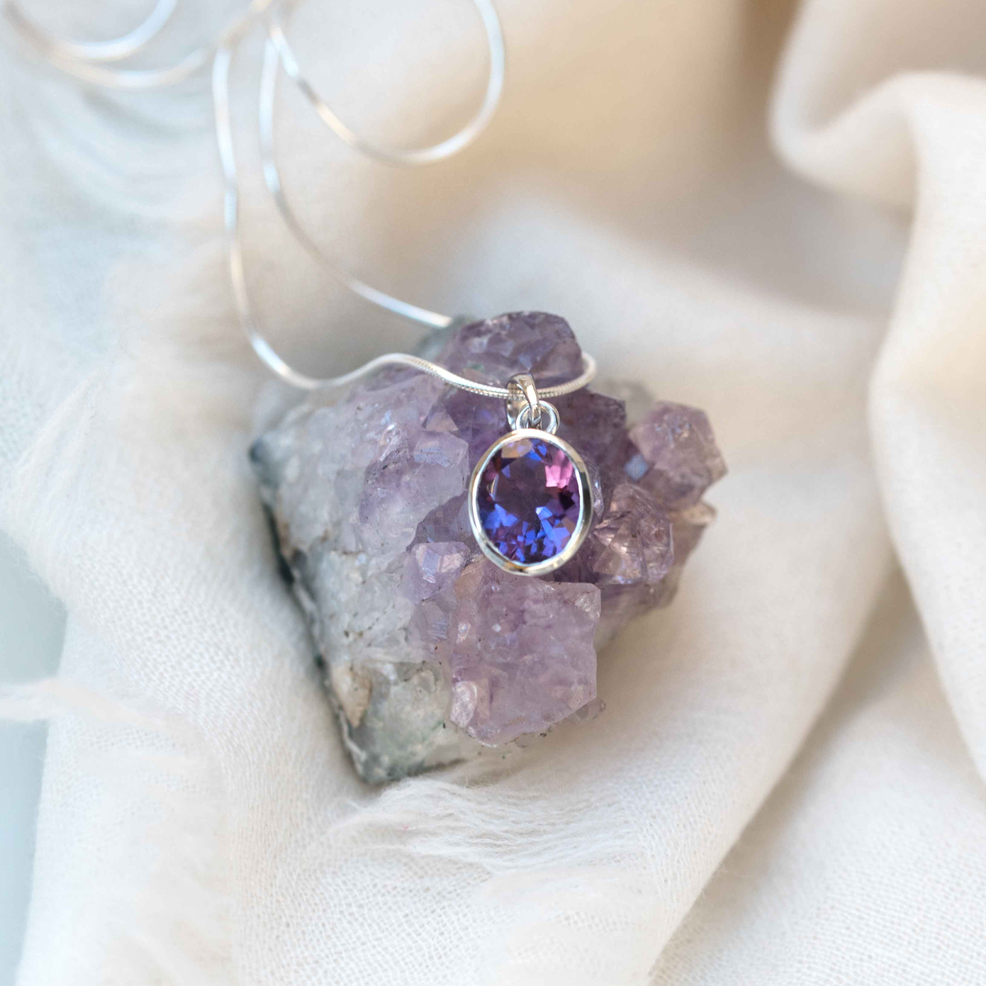 Amethyst Sterling Silver Necklace Genuine Natural Pendant Large