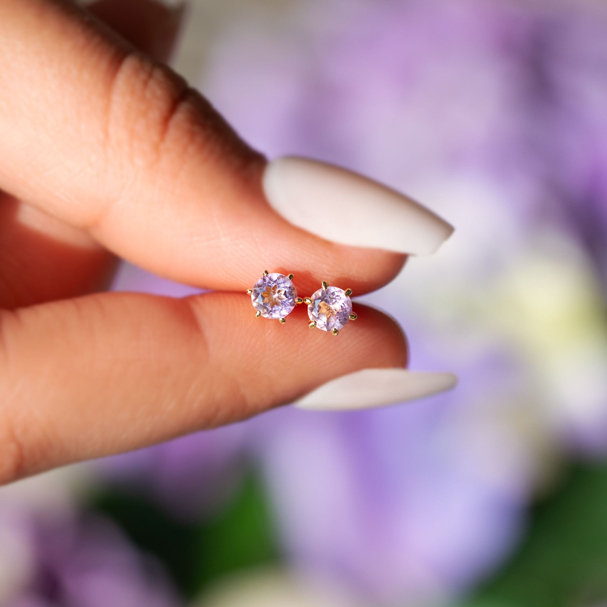 Amethyst Stud Earrings Dainty Small Minimalist 14k Gold, February Birthstone, Birthday Gifts for girls, second piercing studs