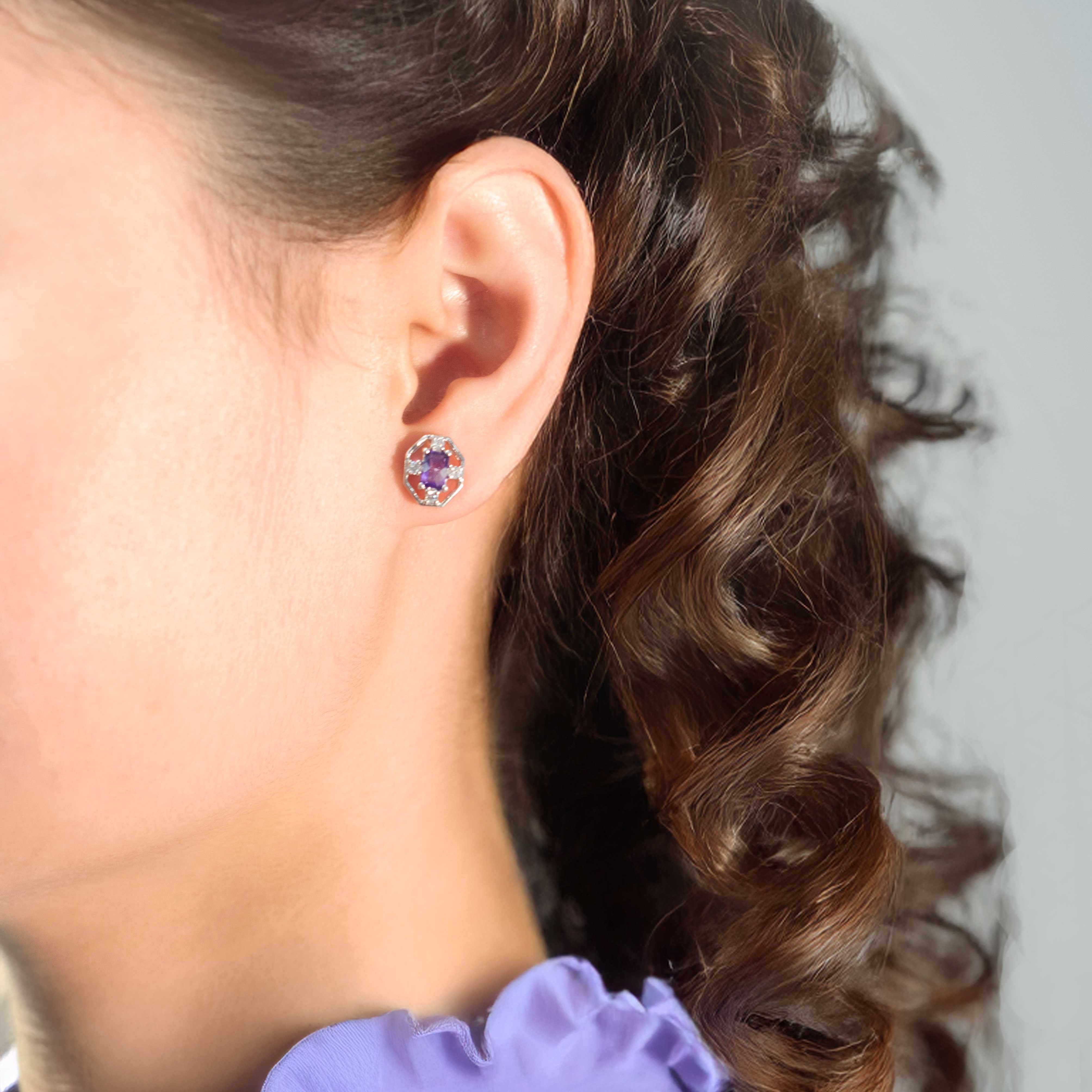 Amethyst Statement Stud Earrings February Birthstone jewelry in Sterling Silver Best Birthday Gifts for Women