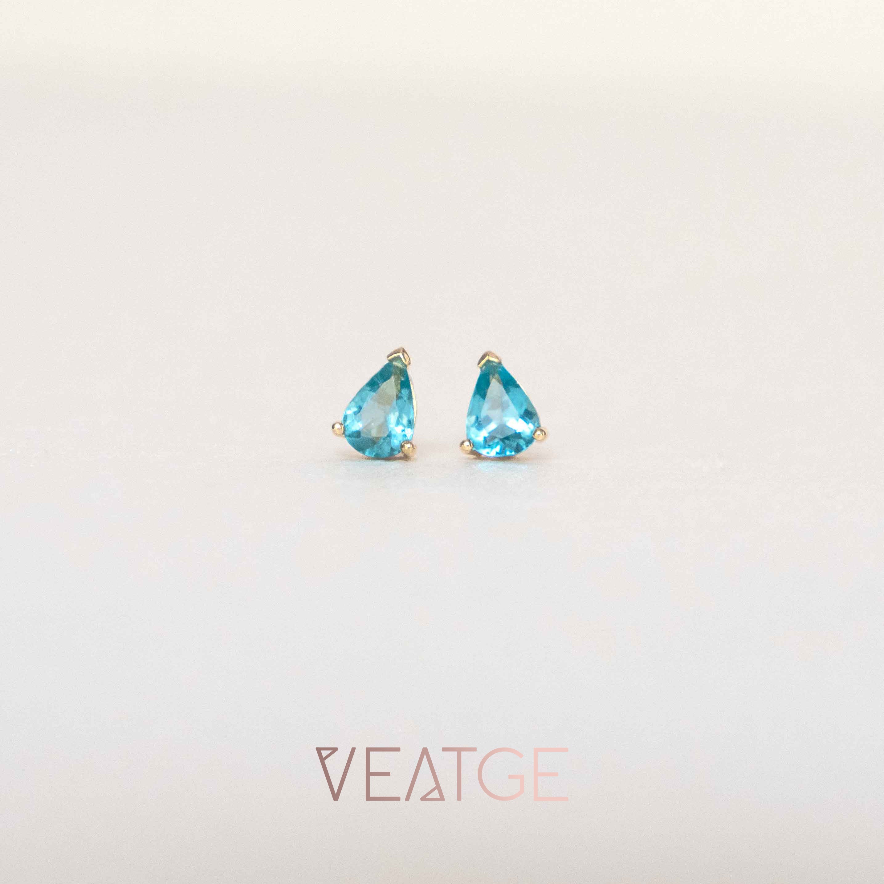 Paraiba Neon Blue Apatite Stud Earrings gold in Pear Shape Unique Gifts for Her