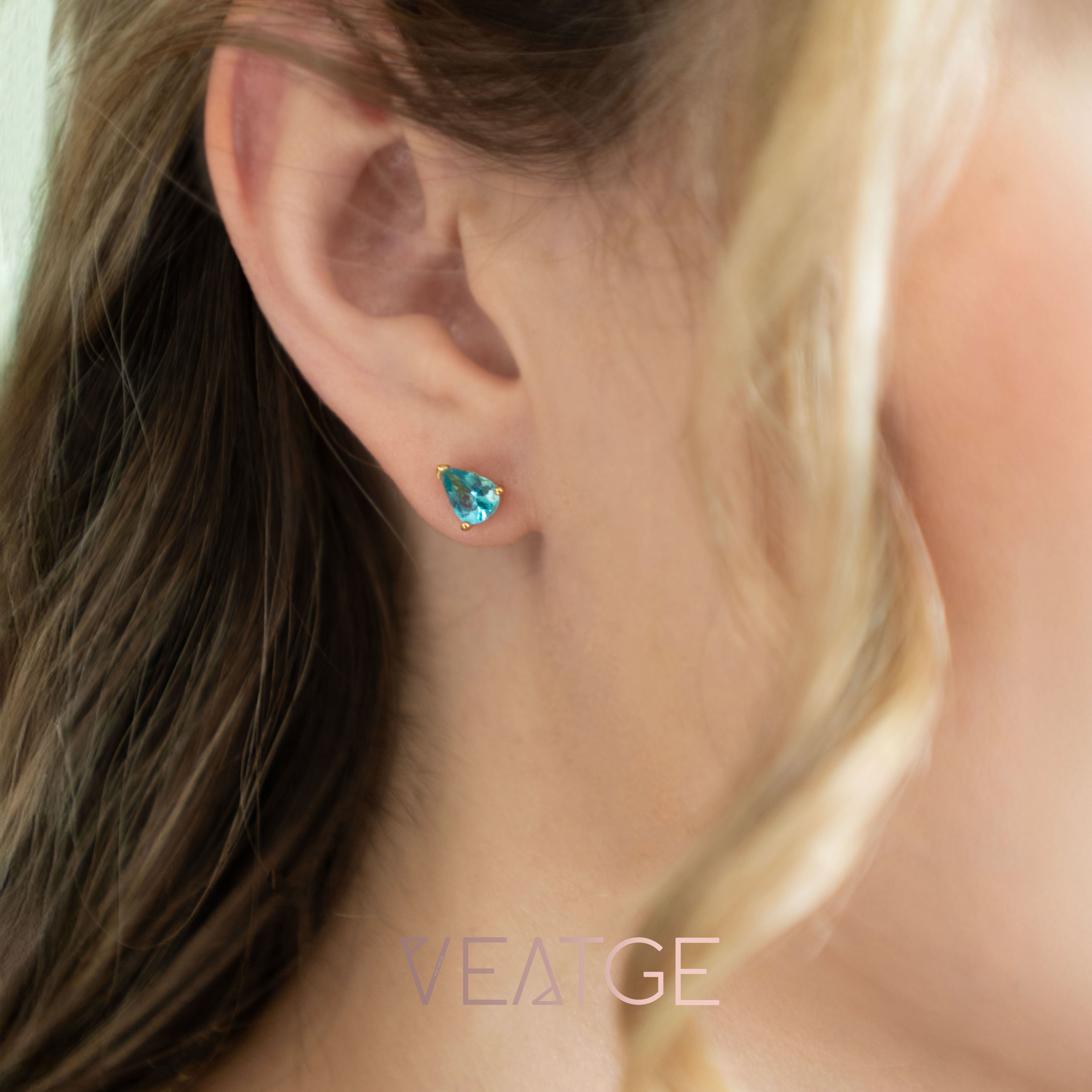 Paraiba Neon Blue Apatite Stud Earrings gold