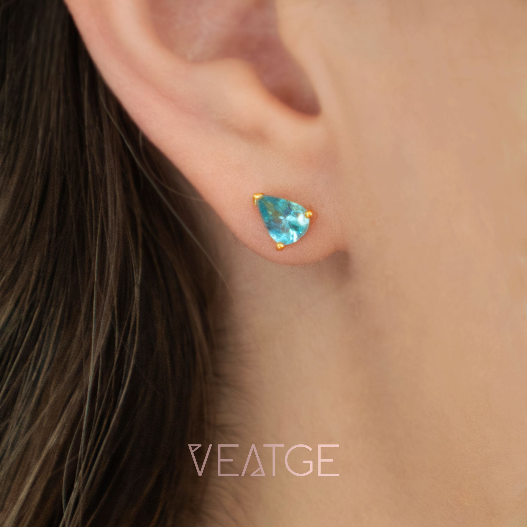Paraiba Neon Blue Apatite Stud Earrings gold