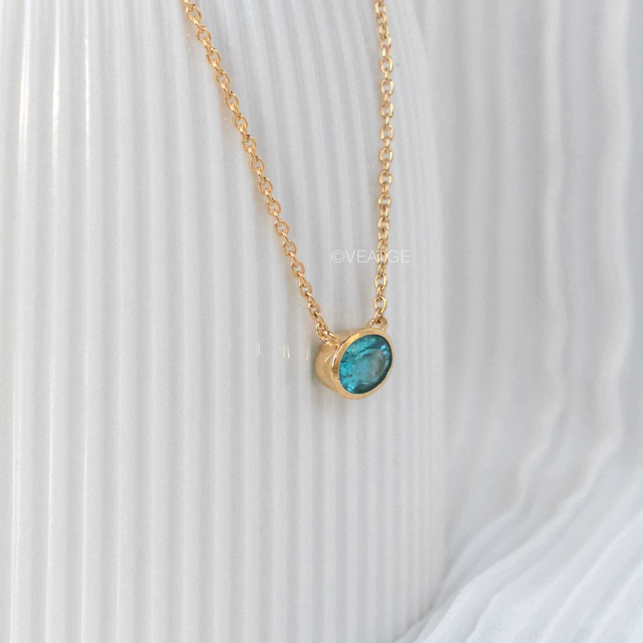 Blue Green Apatite Unique Gemstone Necklace in 14k gold vermeil