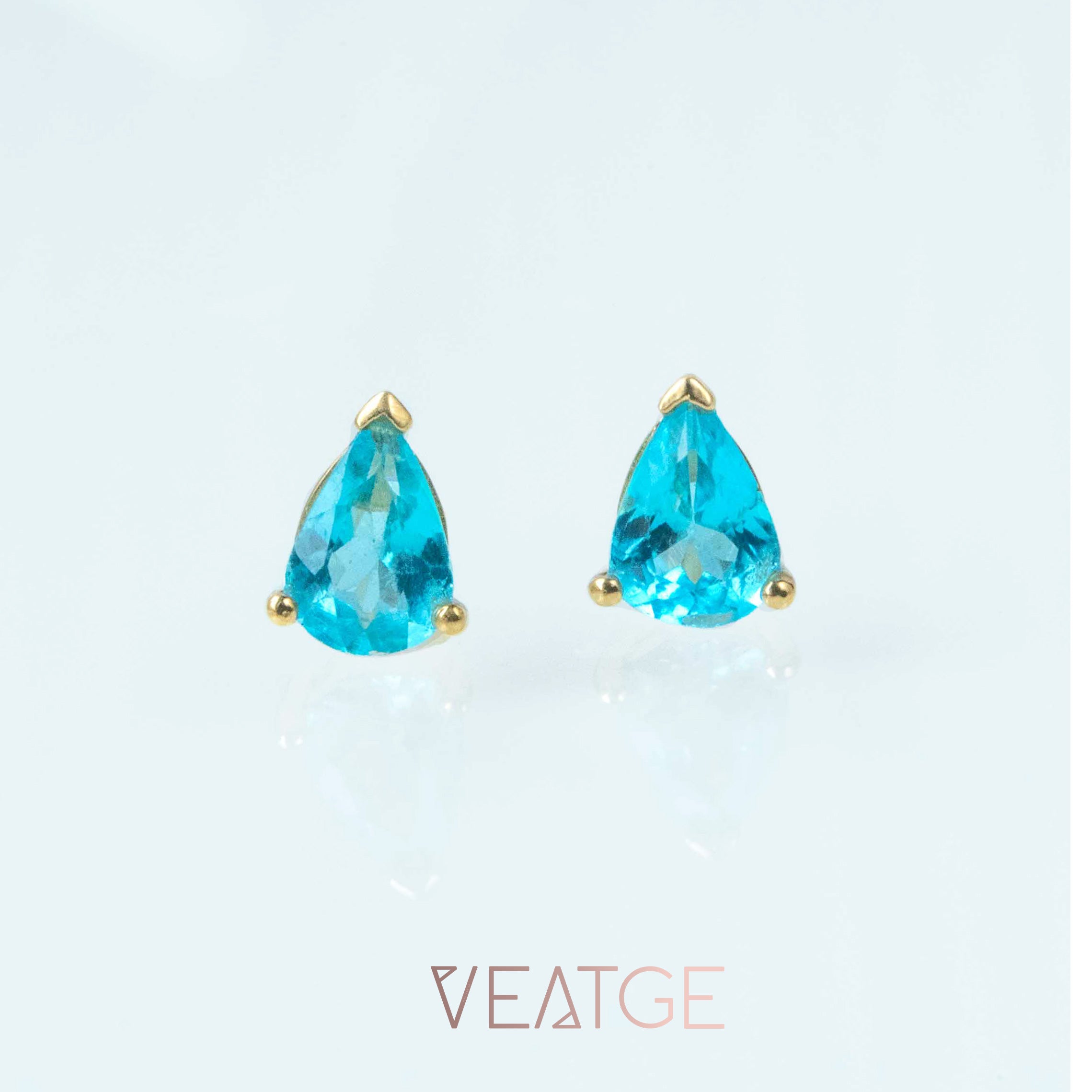 Paraiba Neon Blue Apatite Stud Earrings gold in Pear Shape Unique Gifts for Her