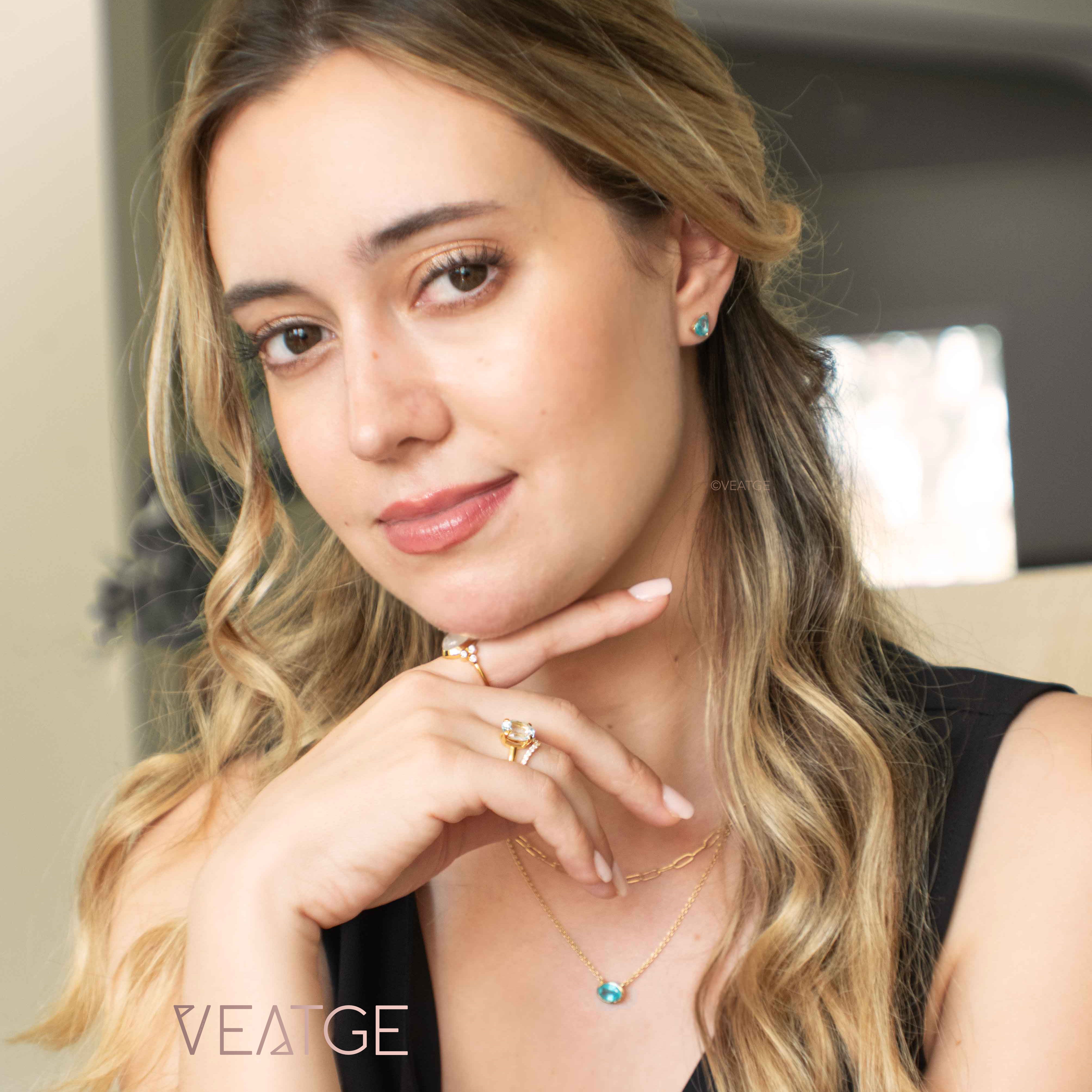 Paraiba Neon Blue Apatite Stud Earrings gold in Pear Shape Unique Gifts for Her