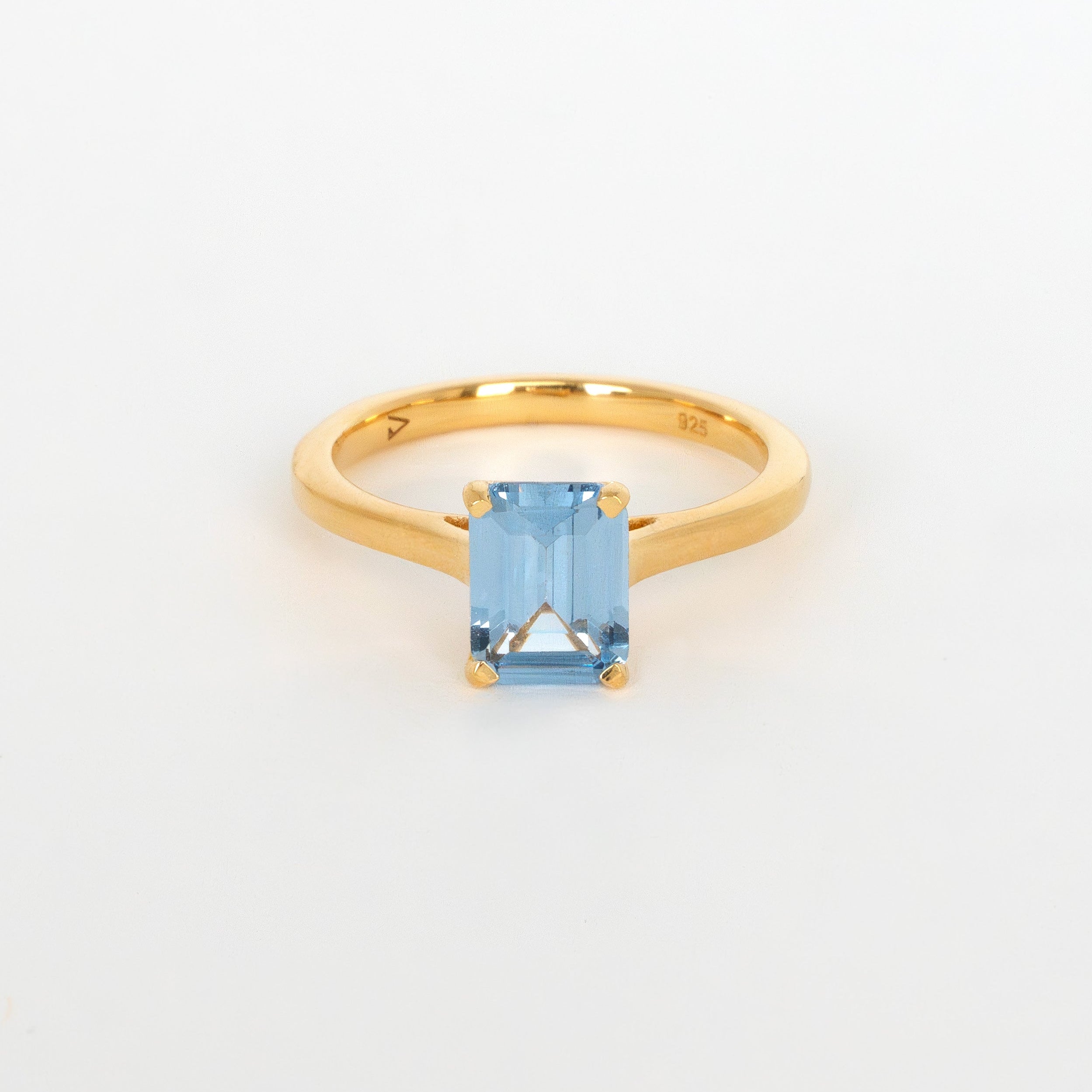 Aquamarine Ring Gold Emerald Cut, March Birthstone Natural Gemstone Rings for Women, Aquamarine Engagement Ring Minimalist