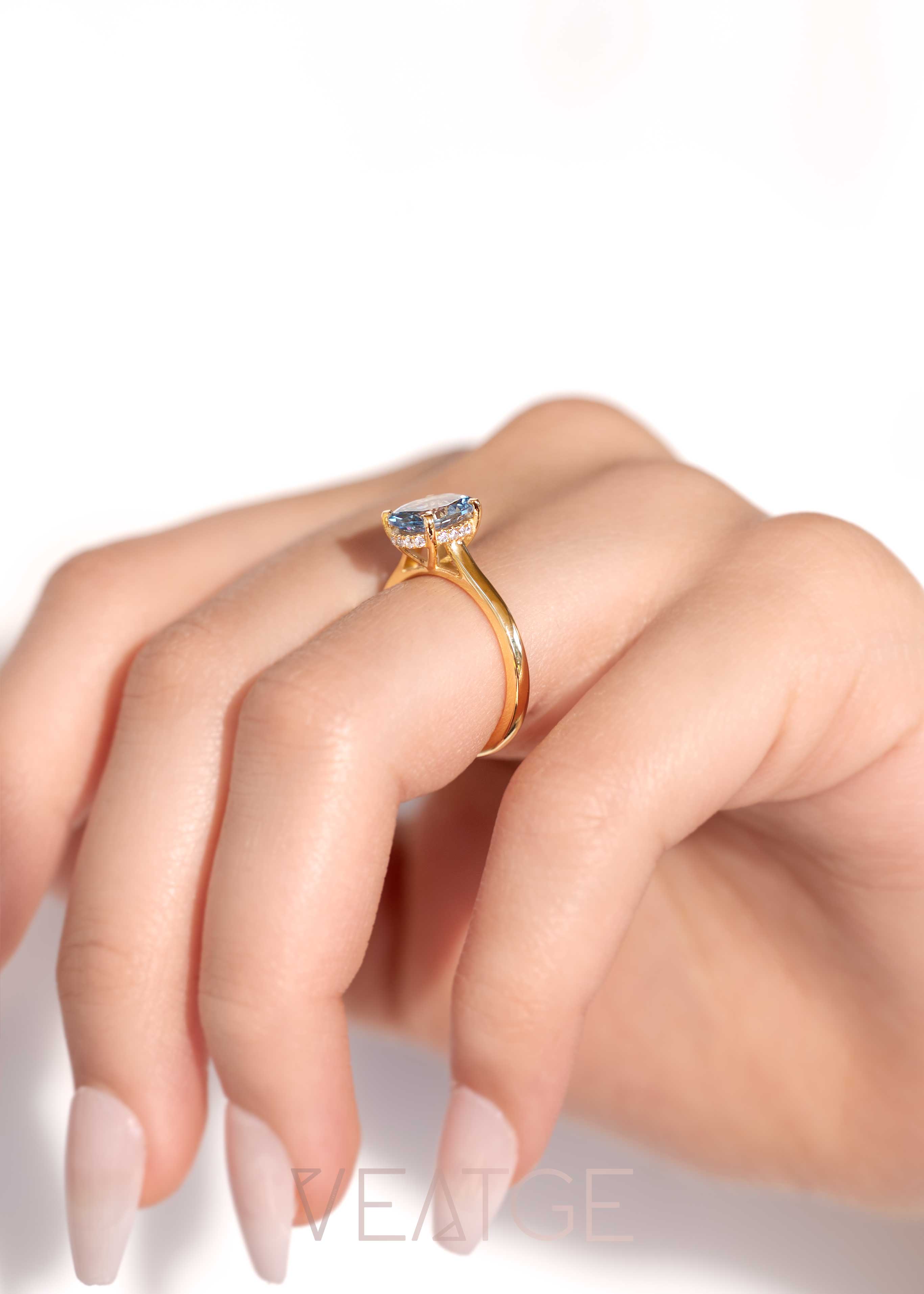 Aquamarine Ring Hidden Halo