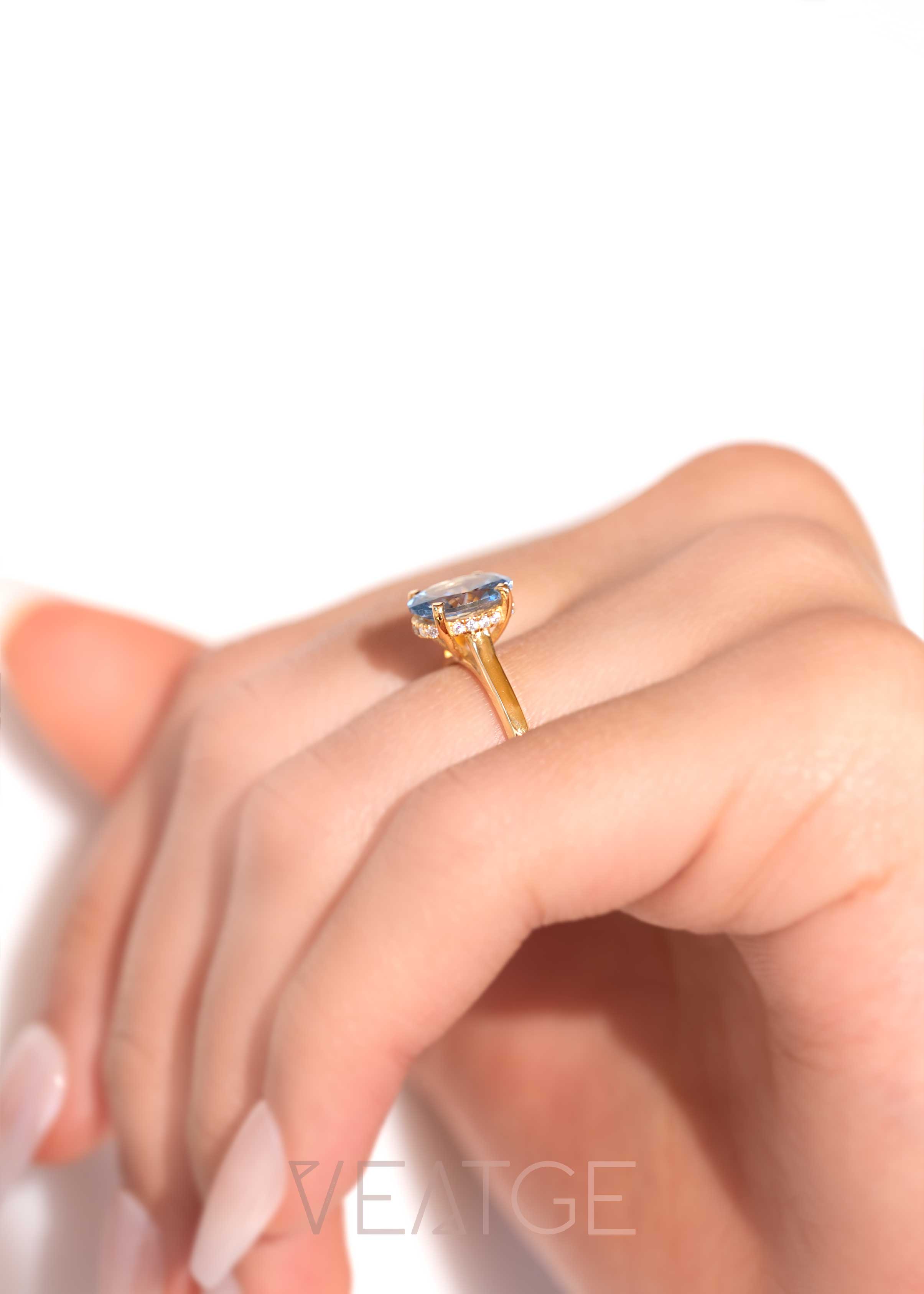 Aquamarine Ring Hidden Halo